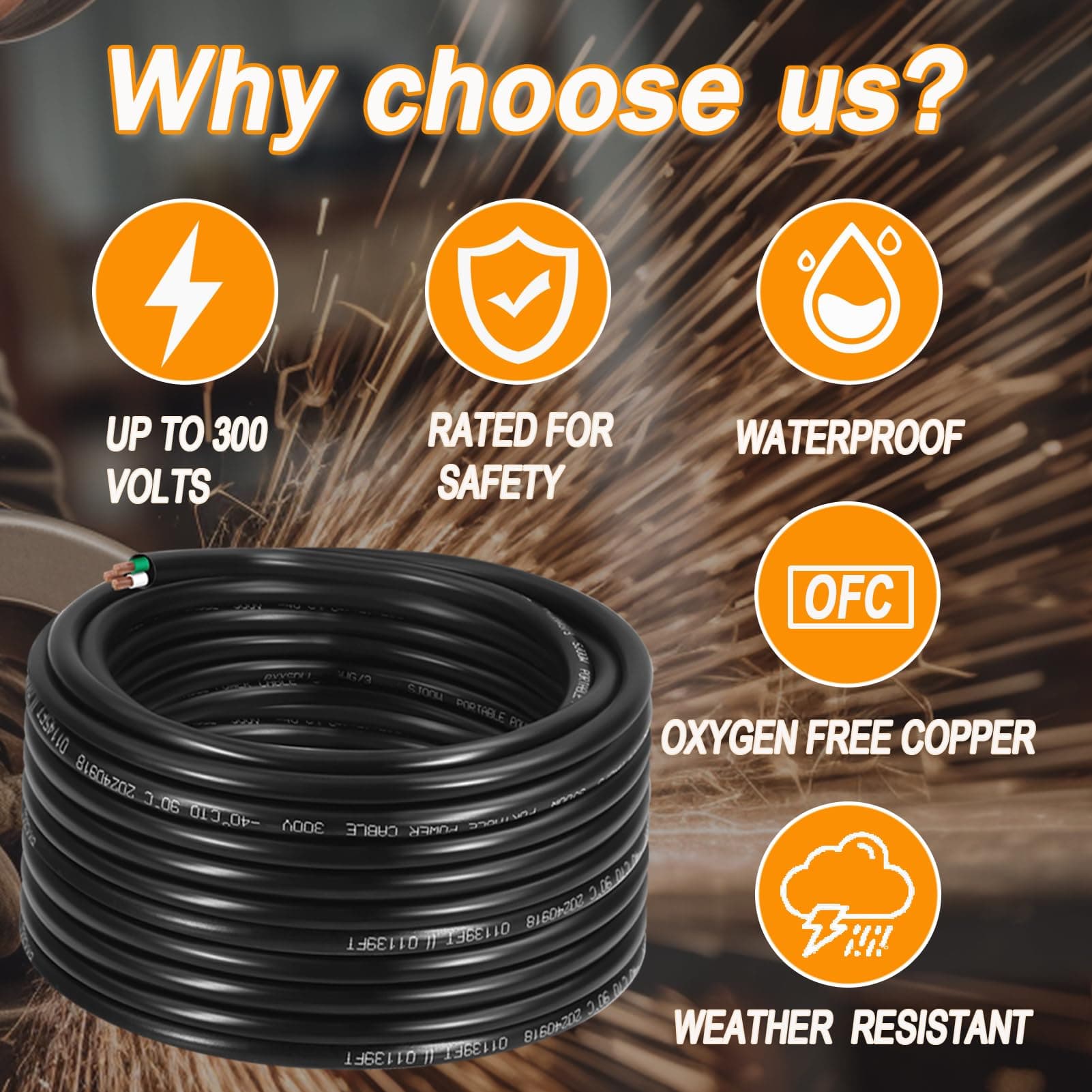75FT 16 Gauge 3 Conductor Wire 16/3 SJOOW 300V Power Cable for Motor, Lights, Ch - Thumbnail 6