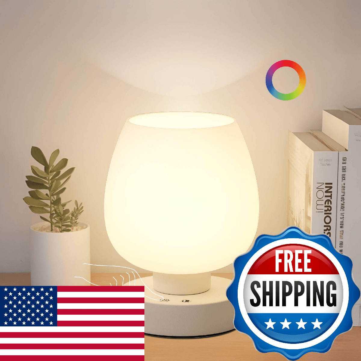 KARTOOSH Cordless Touch Bedside Table Lamp, Rechargeable Battery Operated Desk L - Image 1