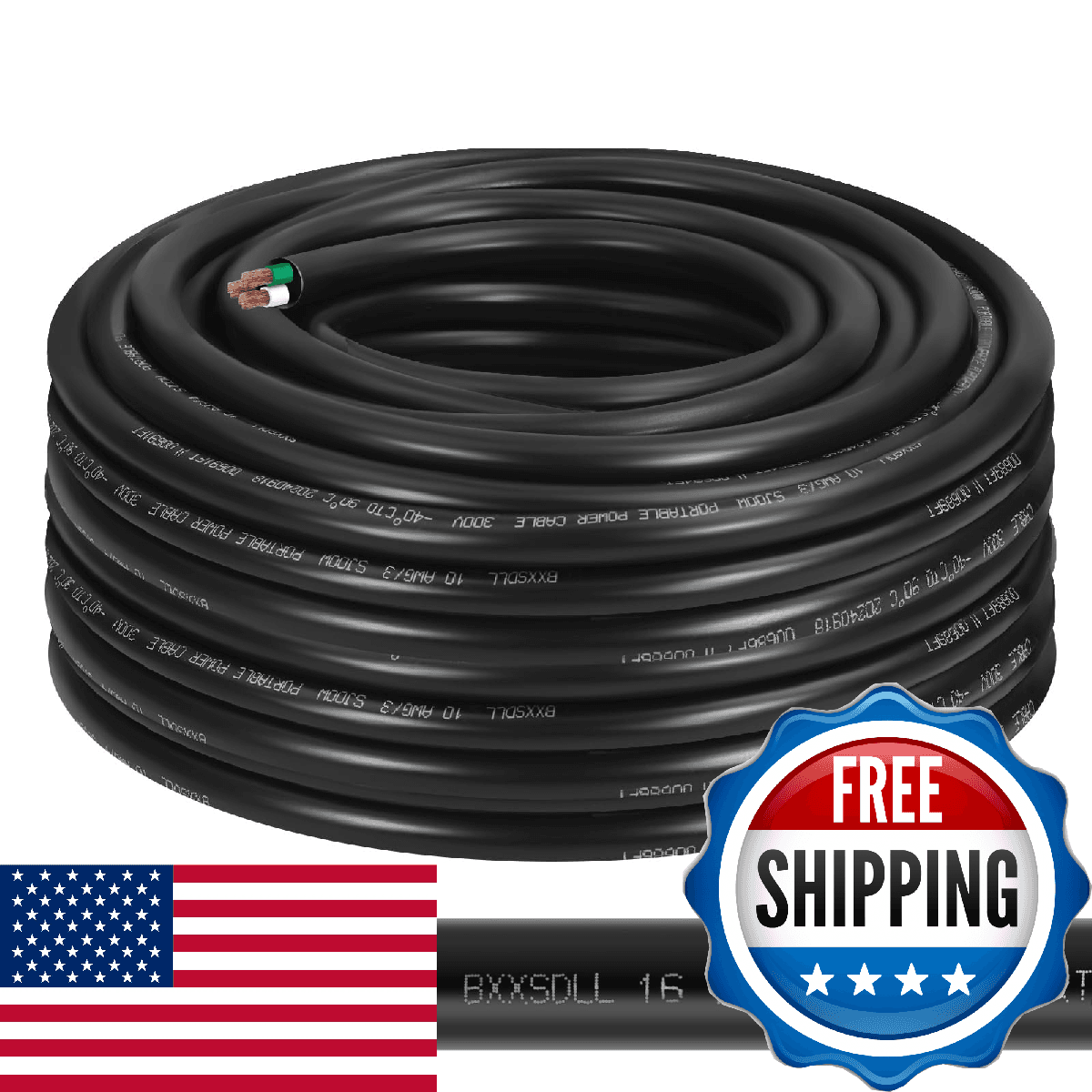 75FT 16 Gauge 3 Conductor Wire 16/3 SJOOW 300V Power Cable for Motor, Lights, Ch - Image 1