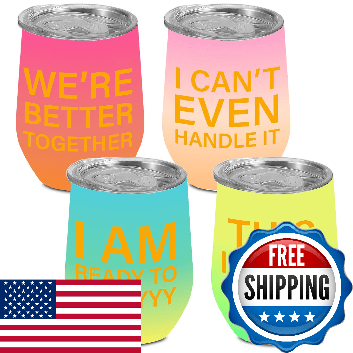 BQXH 4 Pcs Girls Trip Wine Tumbler With Lid, 12OZ Stainless Steel Tumbler, Girls - Image 1