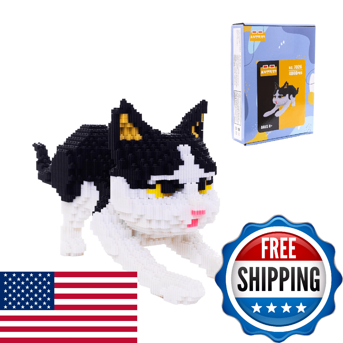 AHZILEI Cat Micro Building Blocks Animal Set, Cow Cat DIY Mini 3D Building Toy B - Image 1
