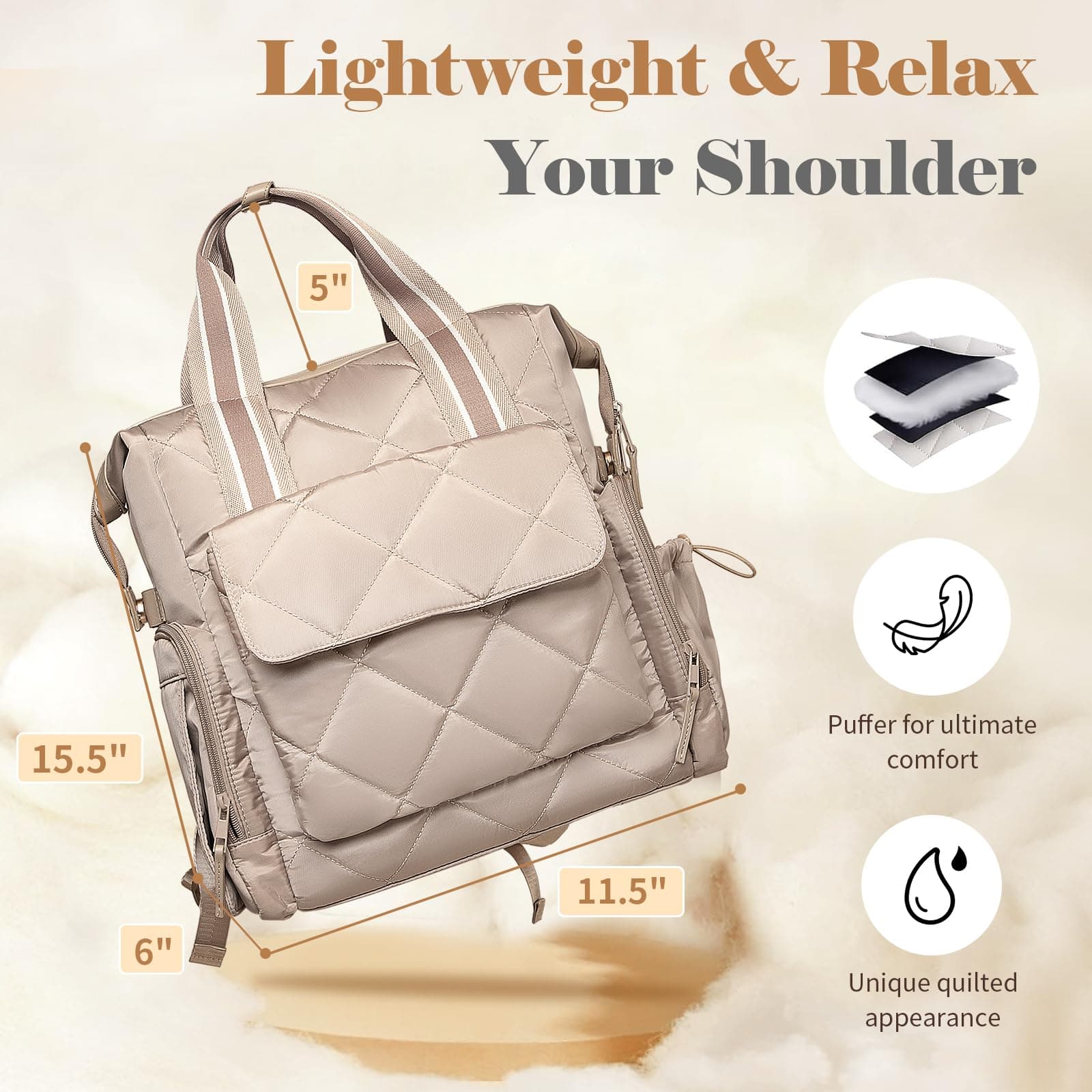 Omanmoli Diaper Bag Backpack Quilted Baby Diaper Bag Lunch Backpack Pañaleras Pa - Thumbnail 3