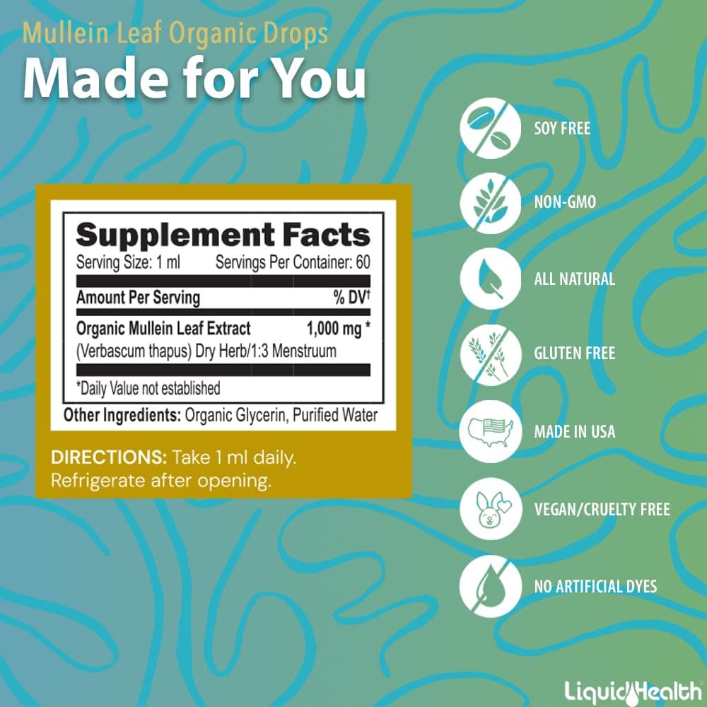 LIQUIDHEALTH USDA Organic Mullein Leaf Extract Drops for Lungs - Herbal Cleansin - Thumbnail 5
