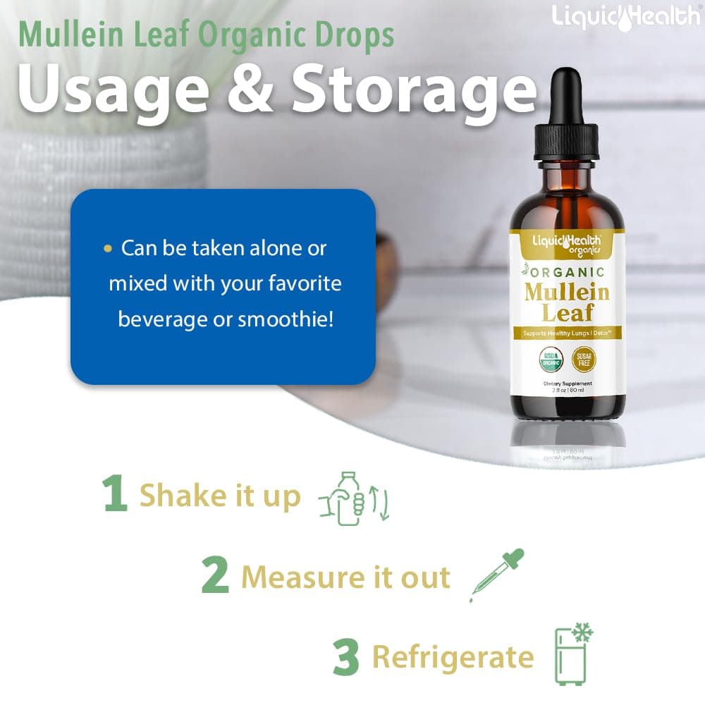 LIQUIDHEALTH USDA Organic Mullein Leaf Extract Drops for Lungs - Herbal Cleansin - Thumbnail 4