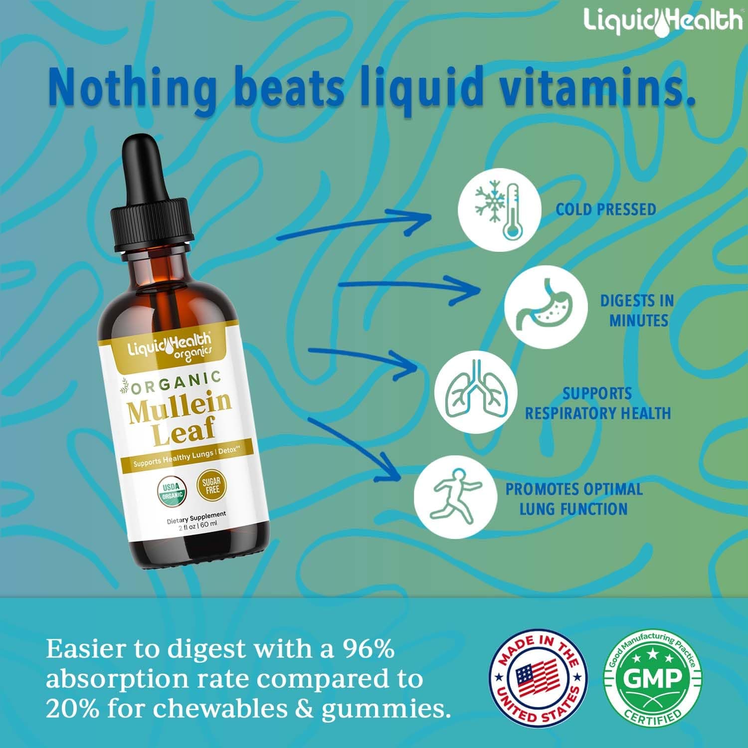LIQUIDHEALTH USDA Organic Mullein Leaf Extract Drops for Lungs - Herbal Cleansin - Thumbnail 2