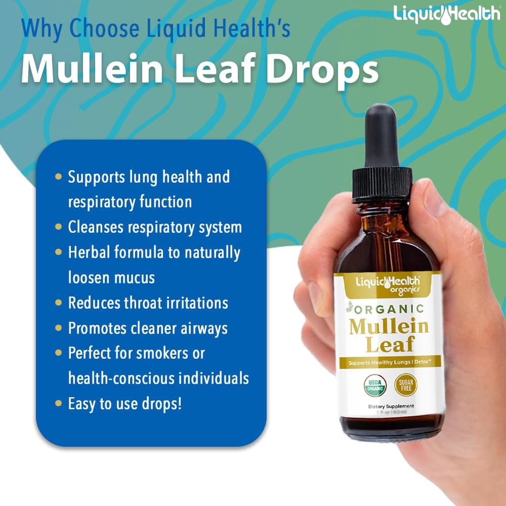 LIQUIDHEALTH USDA Organic Mullein Leaf Extract Drops for Lungs - Herbal Cleansin - Thumbnail 3
