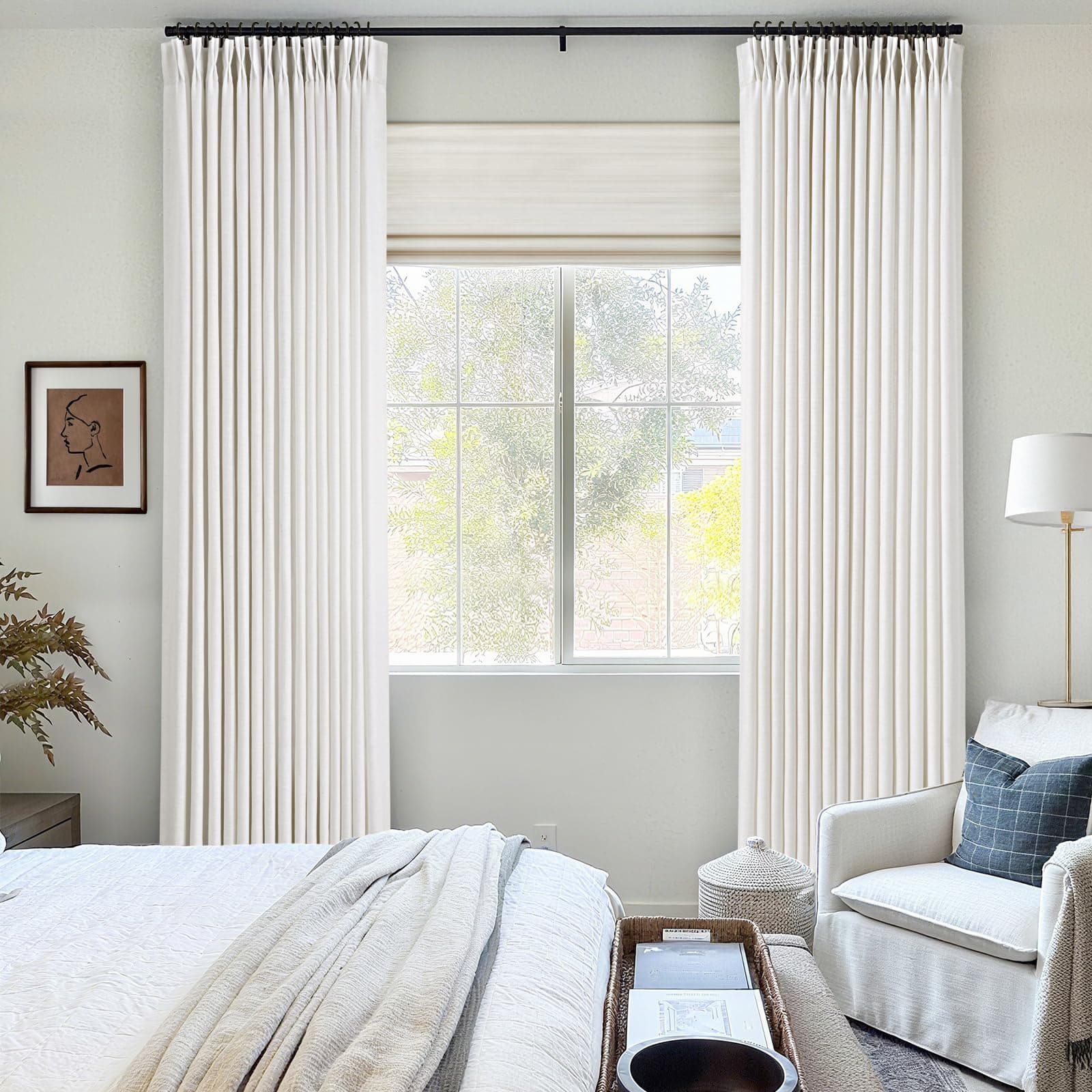 Pinch Pleated Linen Curtains 63 inches Long for Living Room Memory Training Shap - Thumbnail 5