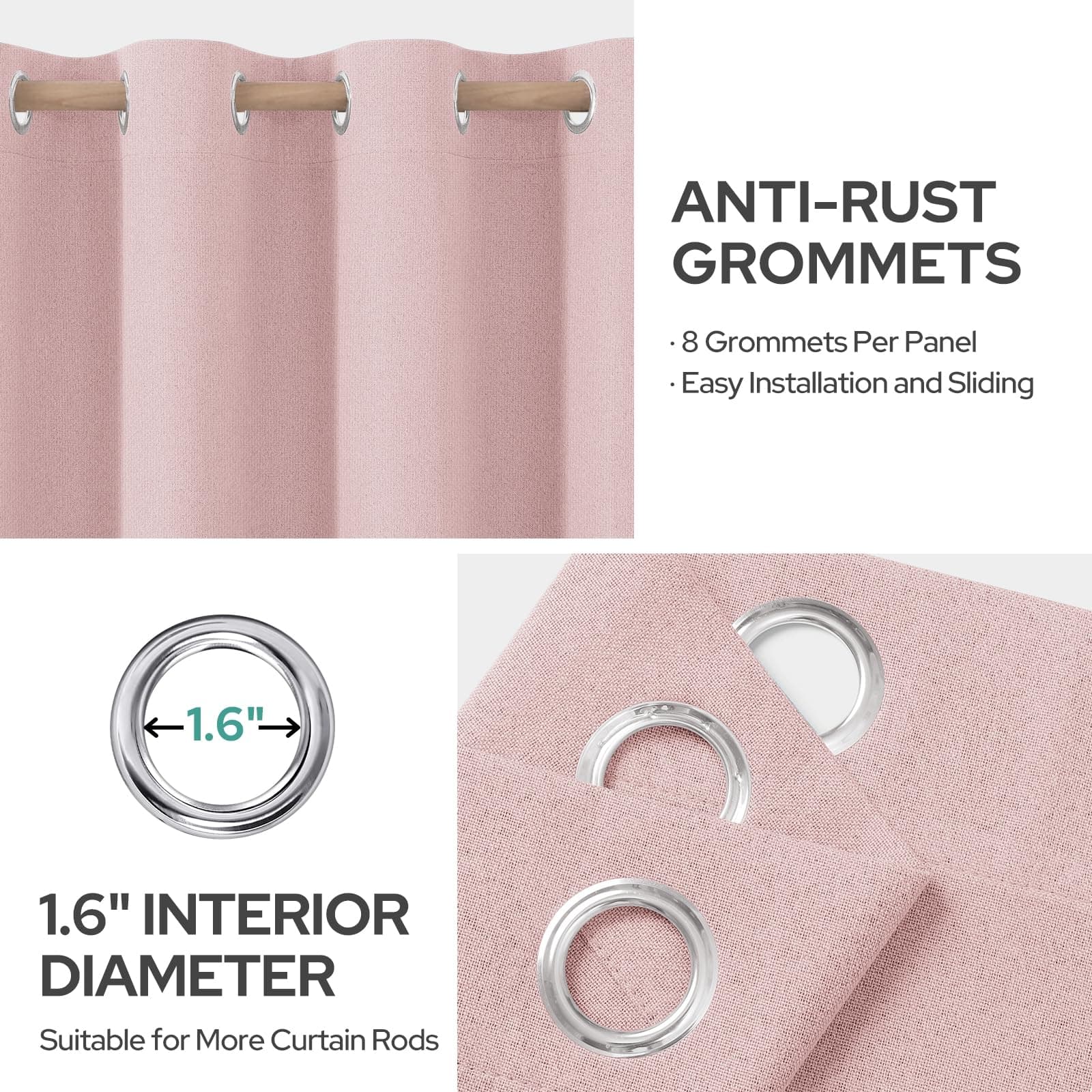 HOMEIDEAS 100% Light Pink Linen Blackout Curtains for Bedroom, 52 x 84 Inch Leng - Thumbnail 6