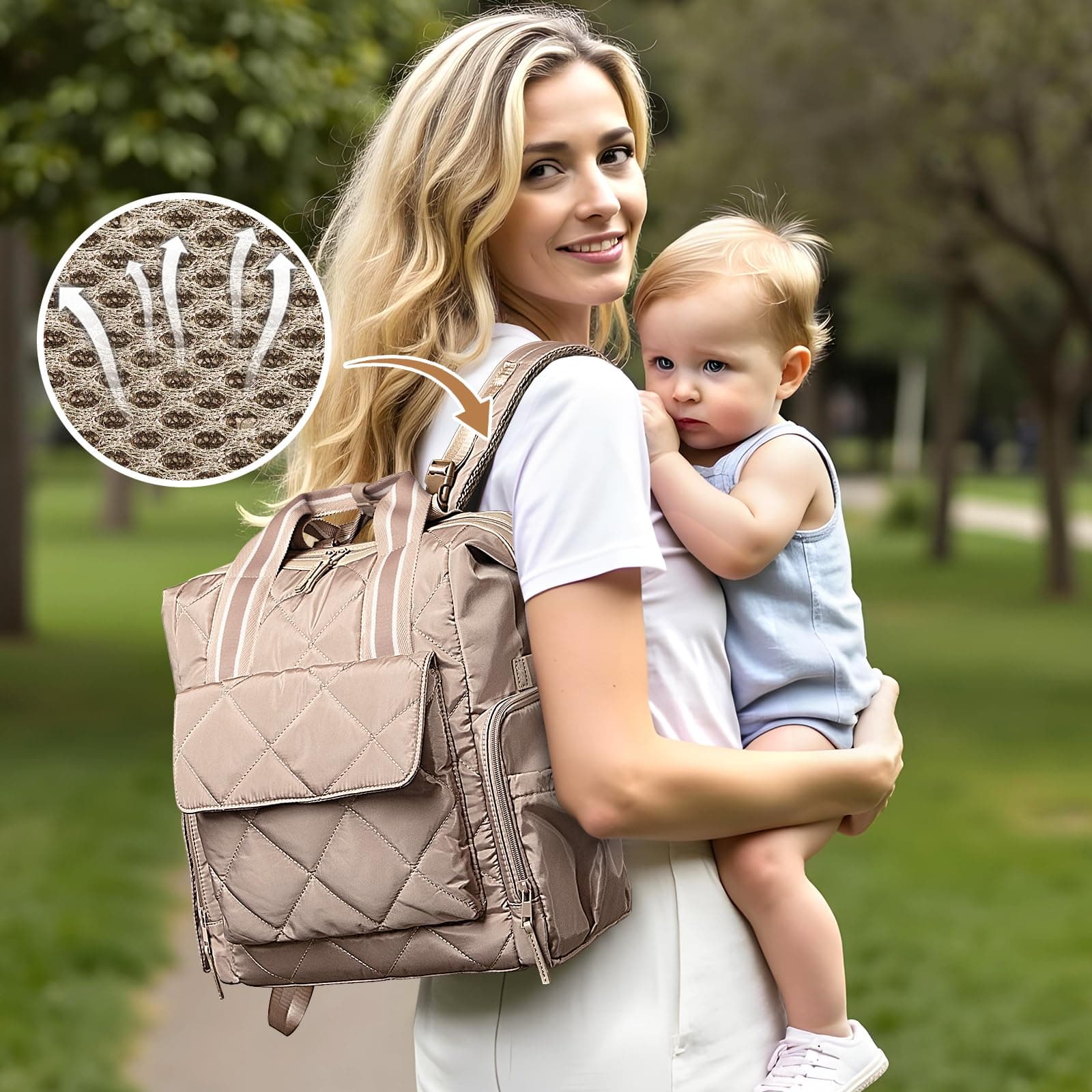 Omanmoli Diaper Bag Backpack Quilted Baby Diaper Bag Lunch Backpack Pañaleras Pa - Thumbnail 7