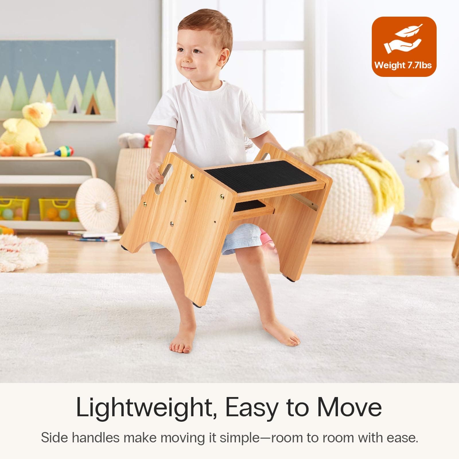 StrongTek Wooden Step Stool, 15" Dual Height Step Stools for Kids, Easy to Clean - Thumbnail 6