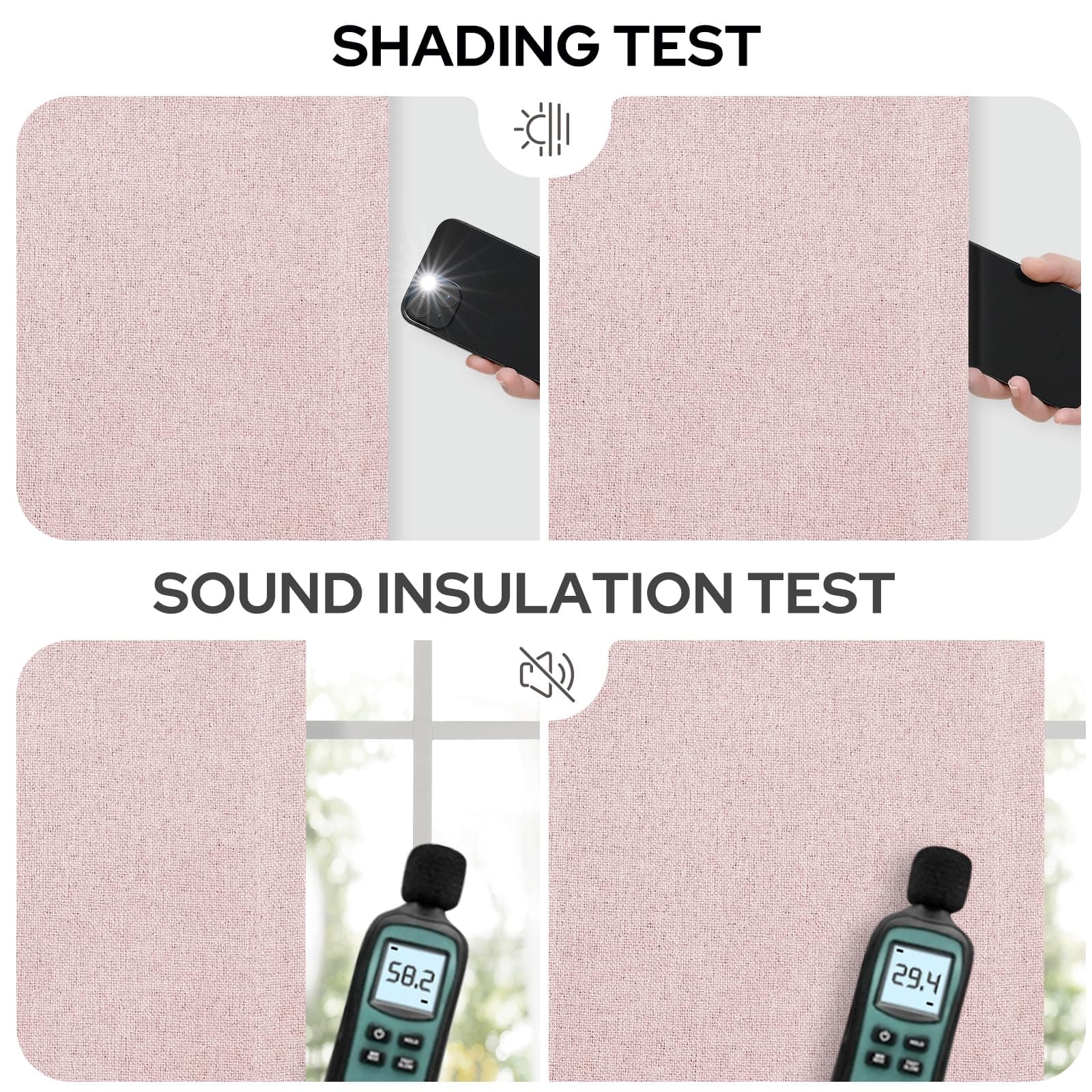 HOMEIDEAS 100% Light Pink Linen Blackout Curtains for Bedroom, 52 x 84 Inch Leng - Thumbnail 7