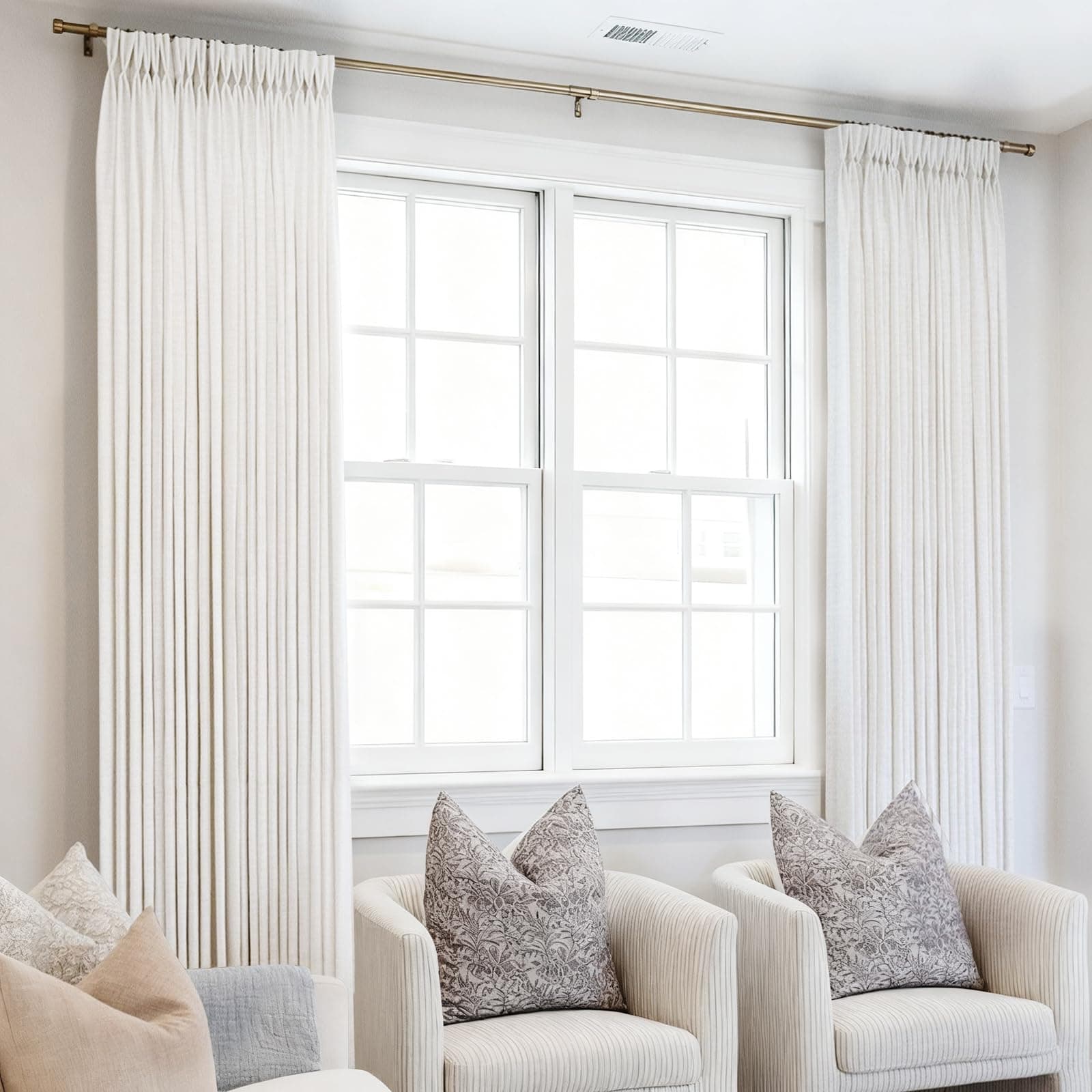 Pinch Pleated Linen Curtains 63 inches Long for Living Room Memory Training Shap - Thumbnail 6