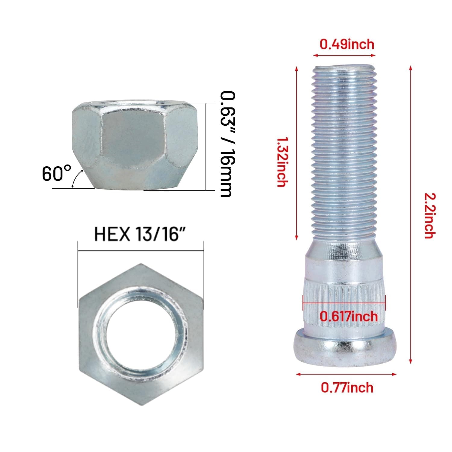 24Sets 1/2-20 Inch Wheel Stud with Nuts for Trailer for Lippert Axles 3500 lb fo - Thumbnail 2