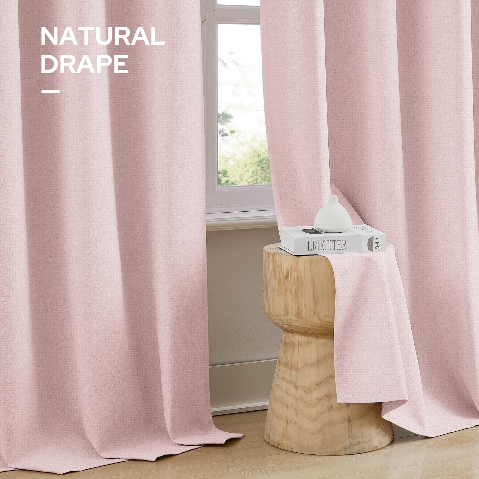 HOMEIDEAS 100% Light Pink Linen Blackout Curtains for Bedroom, 52 x 84 Inch Leng - Thumbnail 9