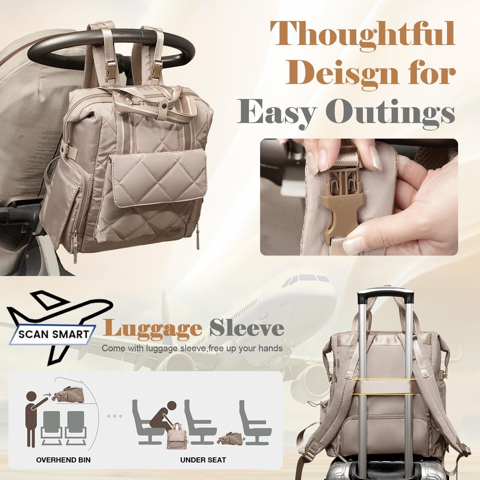 Omanmoli Diaper Bag Backpack Quilted Baby Diaper Bag Lunch Backpack Pañaleras Pa - Thumbnail 6