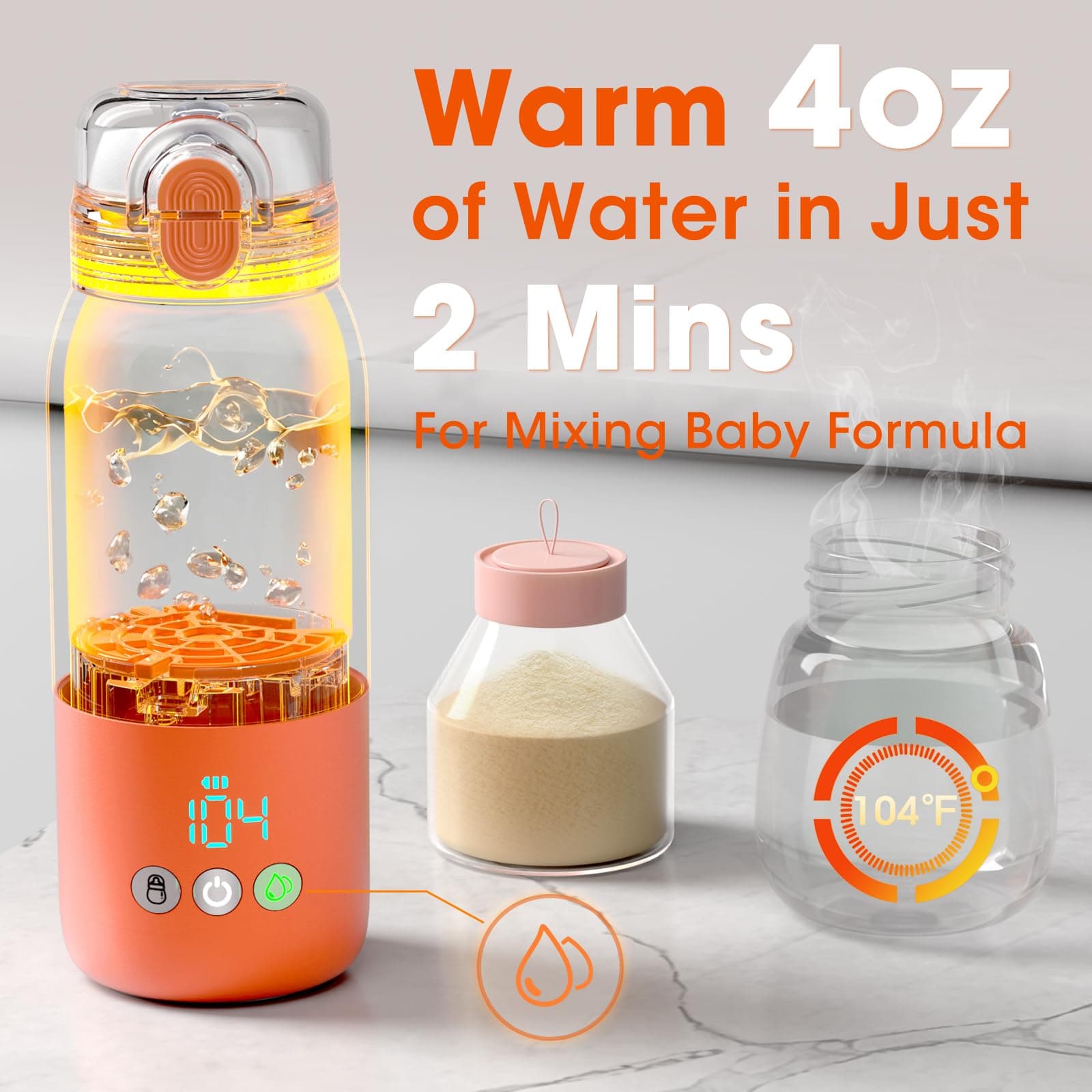 Portable Bottle Warmer for Travel — Novel Straw Lid, 80W Fast Heating, Dual Heat - Thumbnail 3