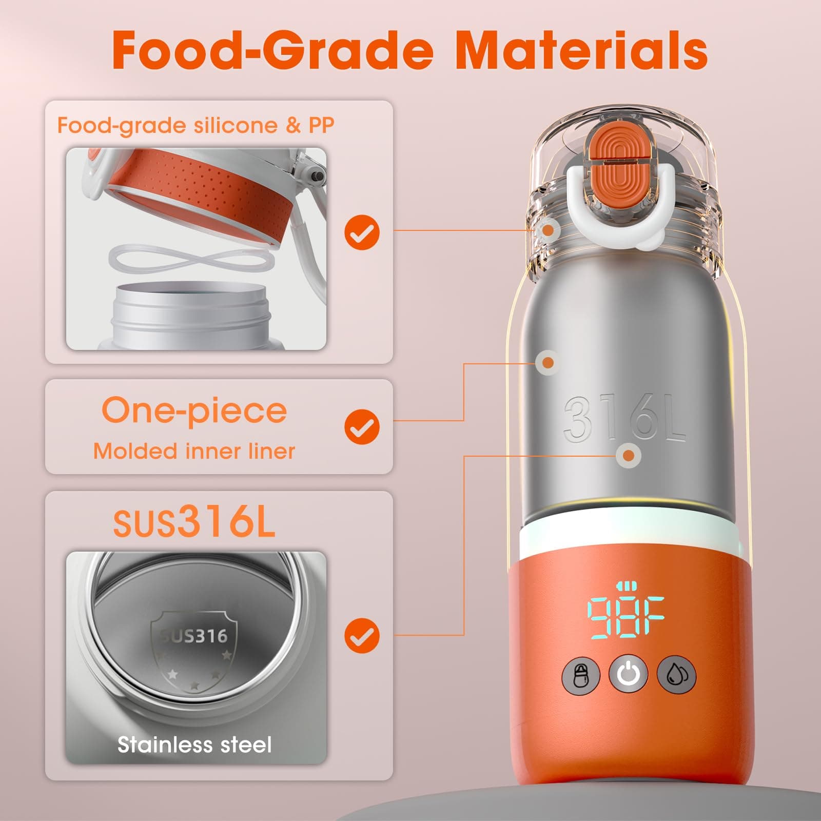 Portable Bottle Warmer for Travel — Novel Straw Lid, 80W Fast Heating, Dual Heat - Thumbnail 6