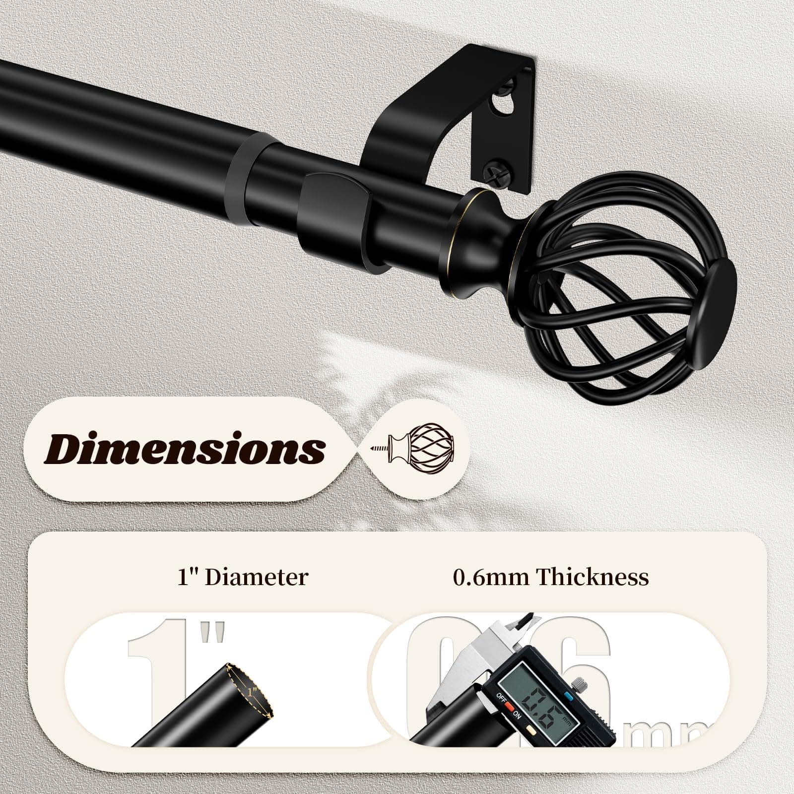 Curtain Rods for Windows 36-144 Inch(3-12Ft), Matte Black Long Decorative Curtai - Thumbnail 6
