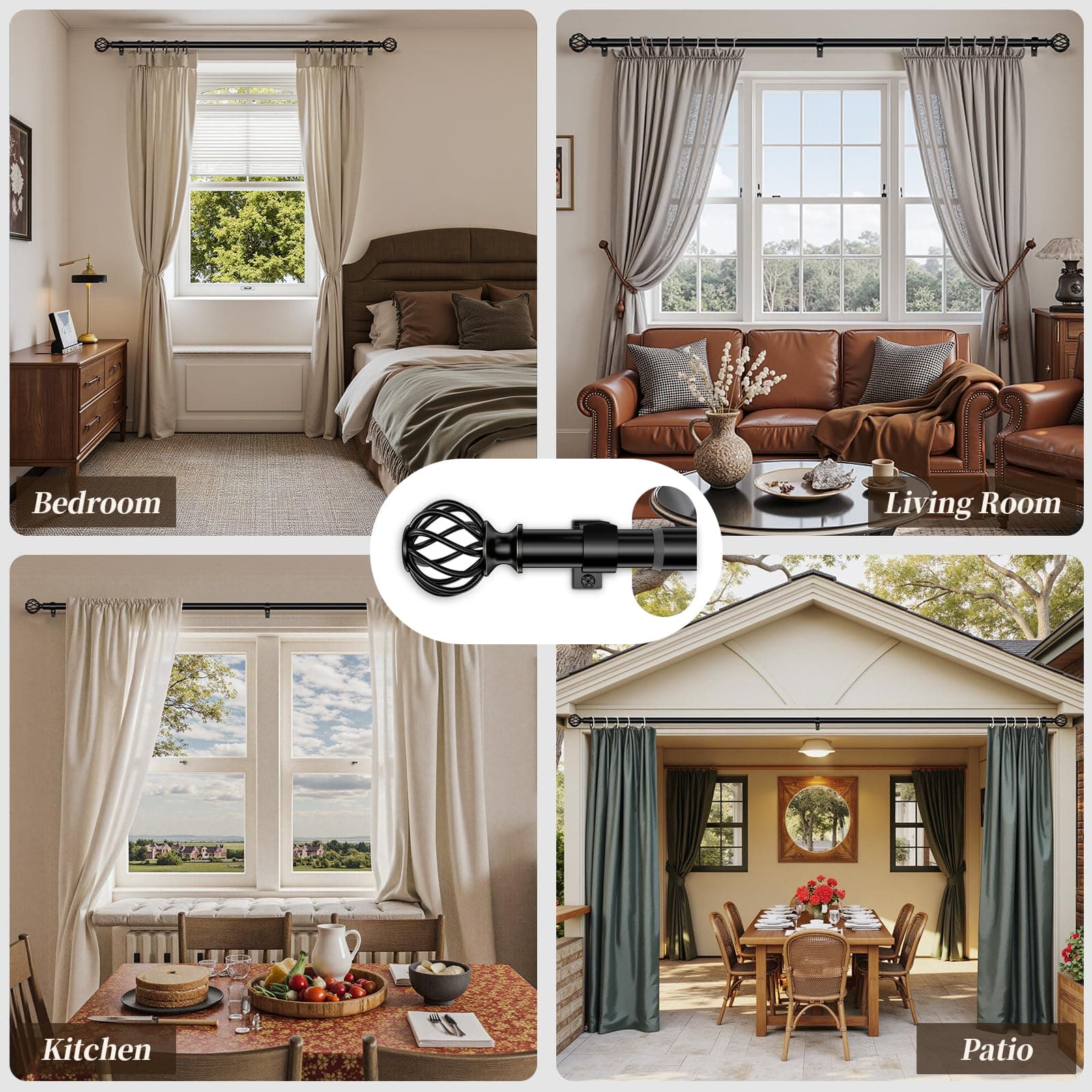 Curtain Rods for Windows 36-144 Inch(3-12Ft), Matte Black Long Decorative Curtai - Thumbnail 5