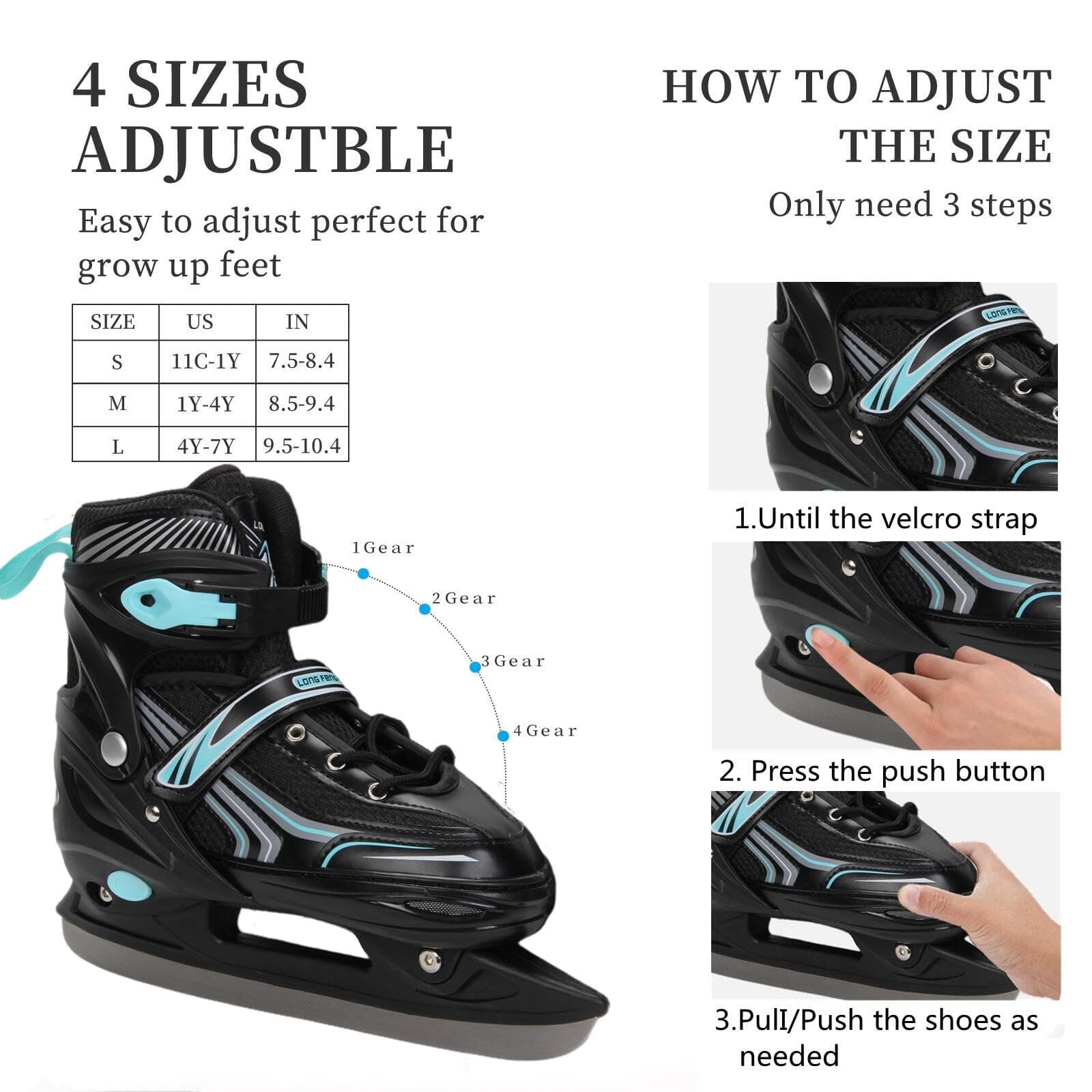 Ice Skates,Hockey Skates,Skates with Adjustable 4 Sizes for Boys Girls Youth Men - Thumbnail 2