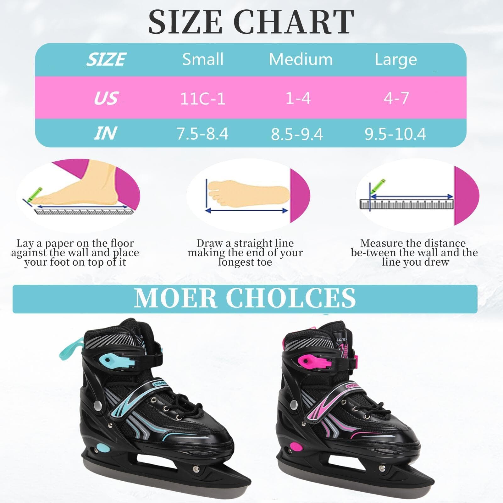 Ice Skates,Hockey Skates,Skates with Adjustable 4 Sizes for Boys Girls Youth Men - Thumbnail 5