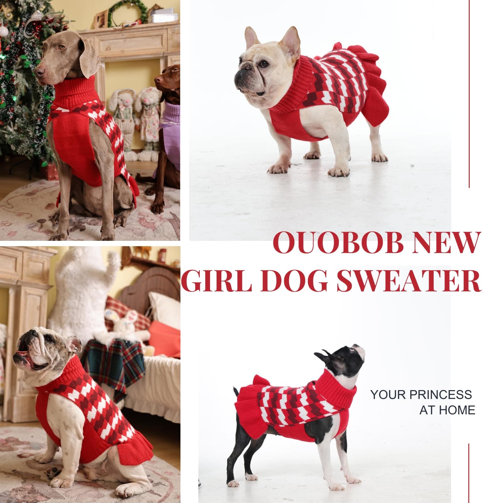 OUOBOB Dog Sweaters for Extra Large Dogs Girl, Dog Sweater Dress with Leash Hole - Thumbnail 8