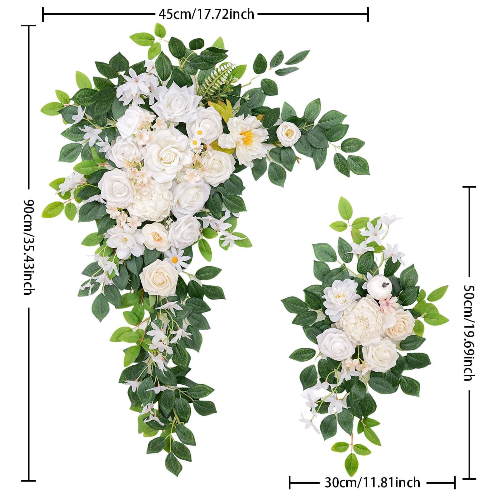Odouzy Pack of 2 Wedding Arch Artificial Flowers Wedding Decor Flower Garland Be - Thumbnail 3