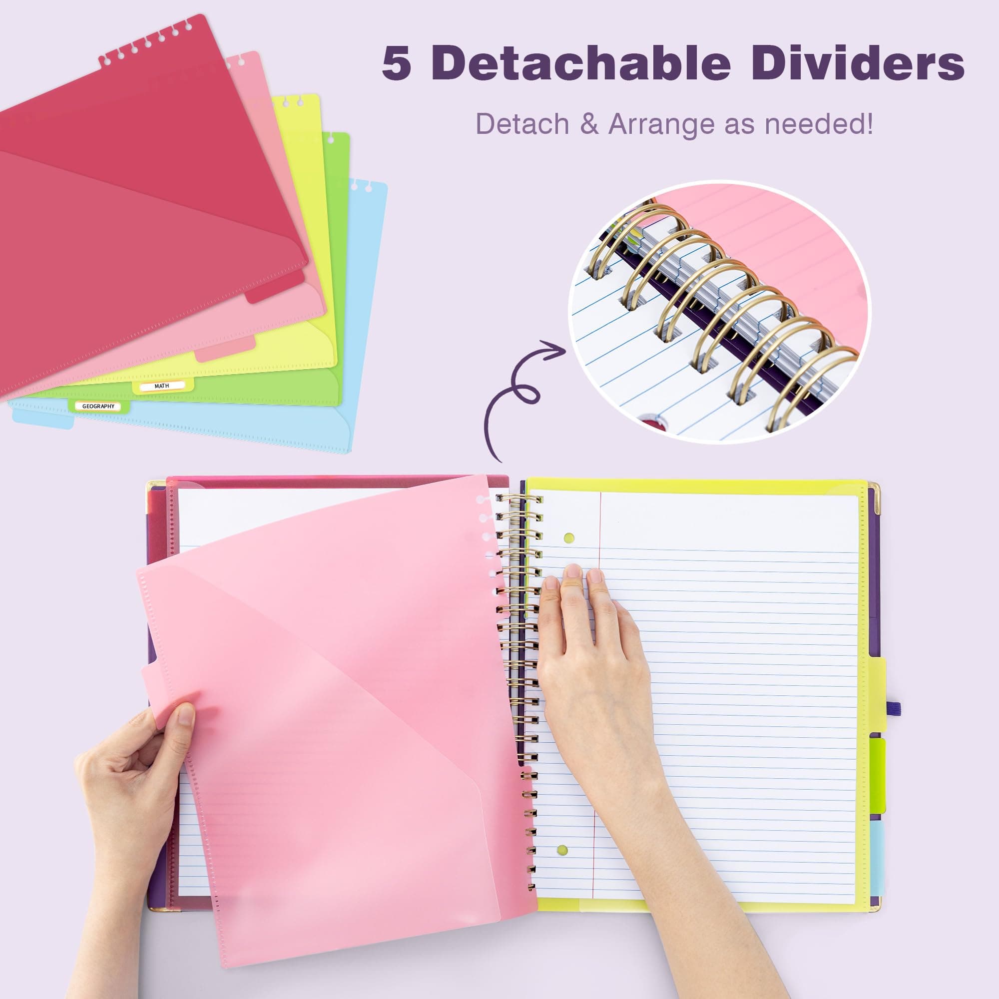 EYROZILL Spiral Notebook Clipboard with Removable Dividers Tabs, 5 Subject Noteb - Thumbnail 3