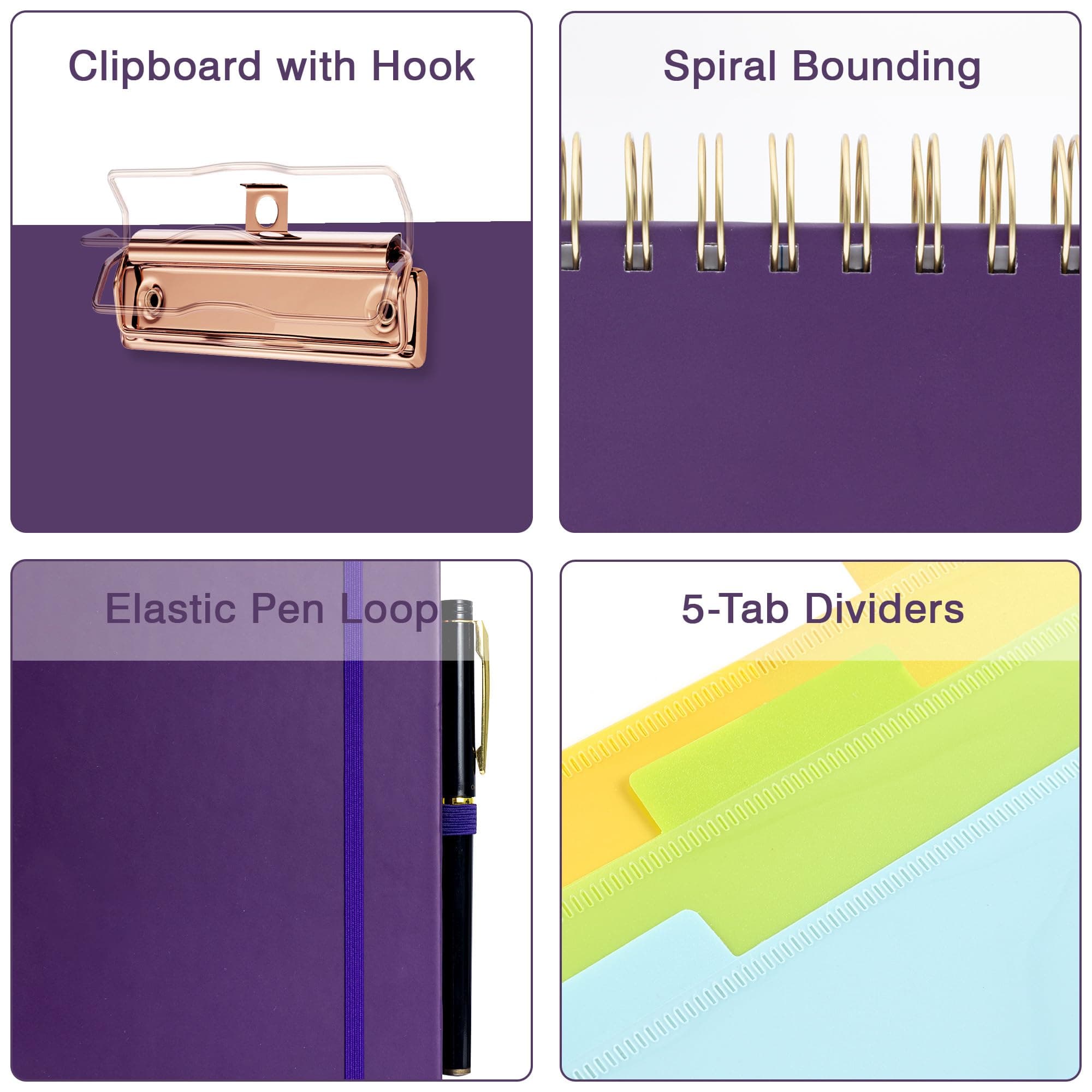 EYROZILL Spiral Notebook Clipboard with Removable Dividers Tabs, 5 Subject Noteb - Thumbnail 4