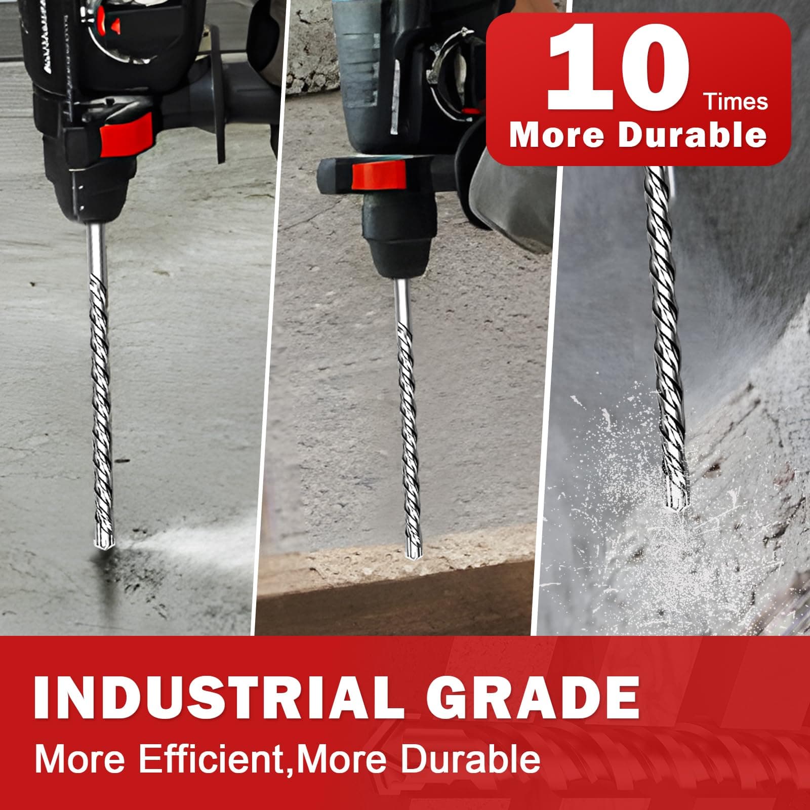 Keewaki 10 Pack 5/16" x 6" SDS Plus Rotary Hammer Drill Bits Set, Cross Carbide - Thumbnail 7