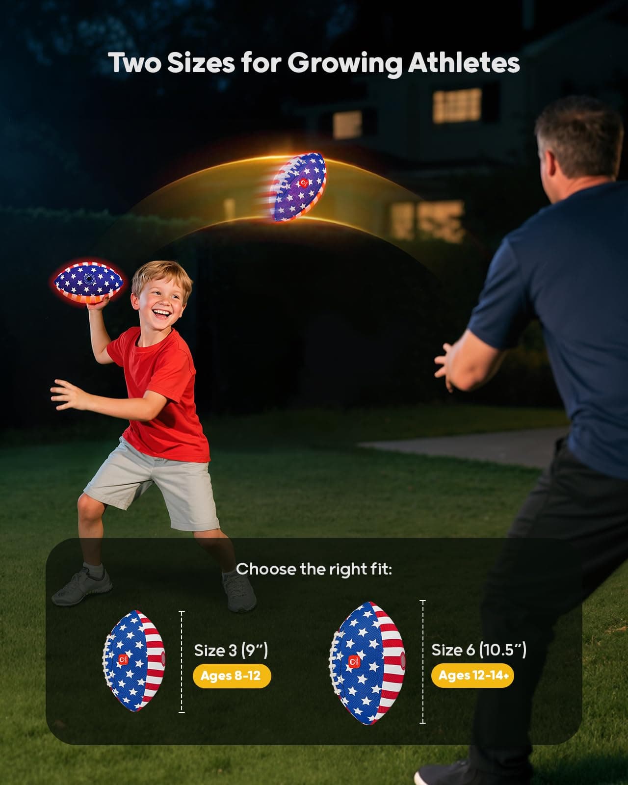 QPAU 9" Glow in The Dark Football Size 3 Light Up Youth Football Pump Batteries - Thumbnail 4