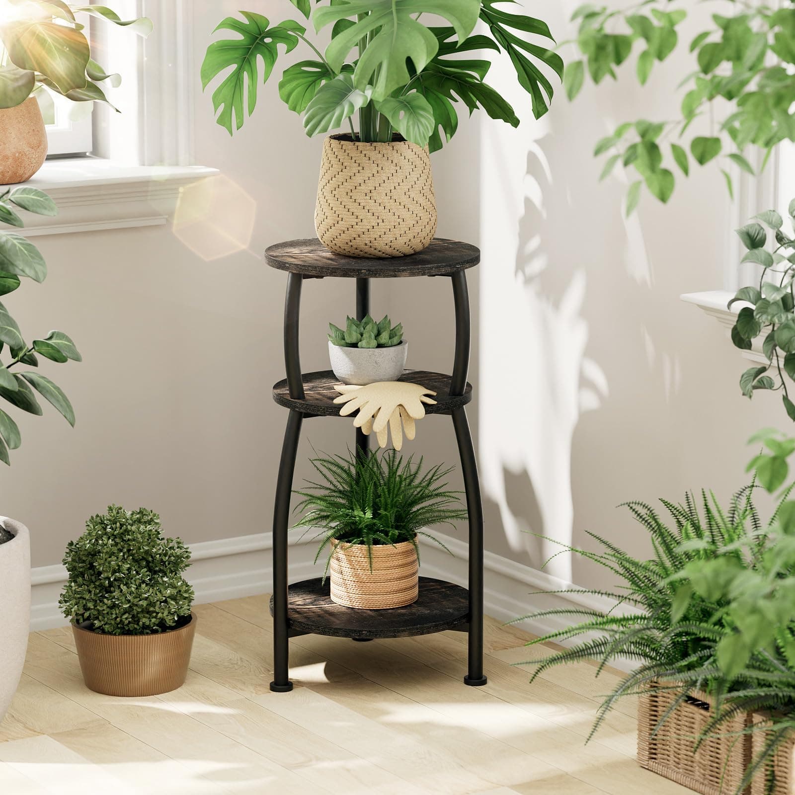 Yuede Small Round Side Table, 3-Tier End Table with Storage Shelf, Slim Sofa Tab - Thumbnail 6