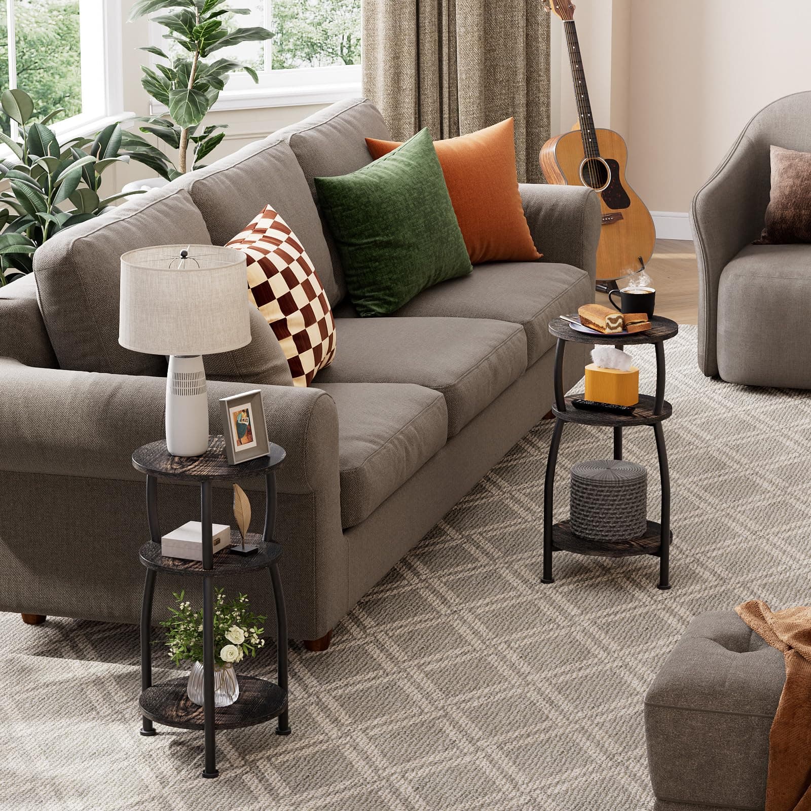 Yuede Small Round Side Table, 3-Tier End Table with Storage Shelf, Slim Sofa Tab - Thumbnail 7