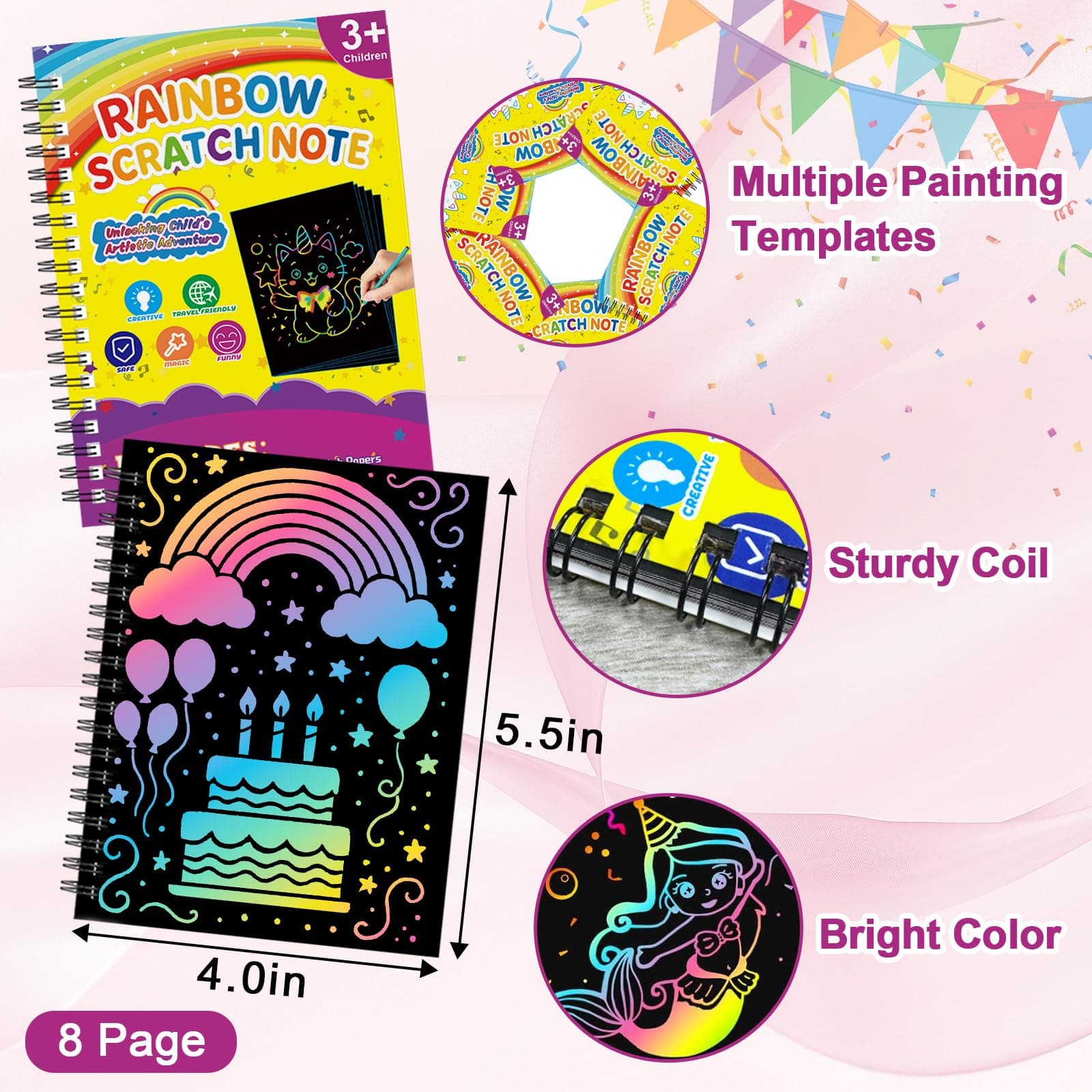 HXDOGSP Rainbow Scratch Art for Kids 36 Pack Art Crafts Notebook Party Favors Sc - Thumbnail 3