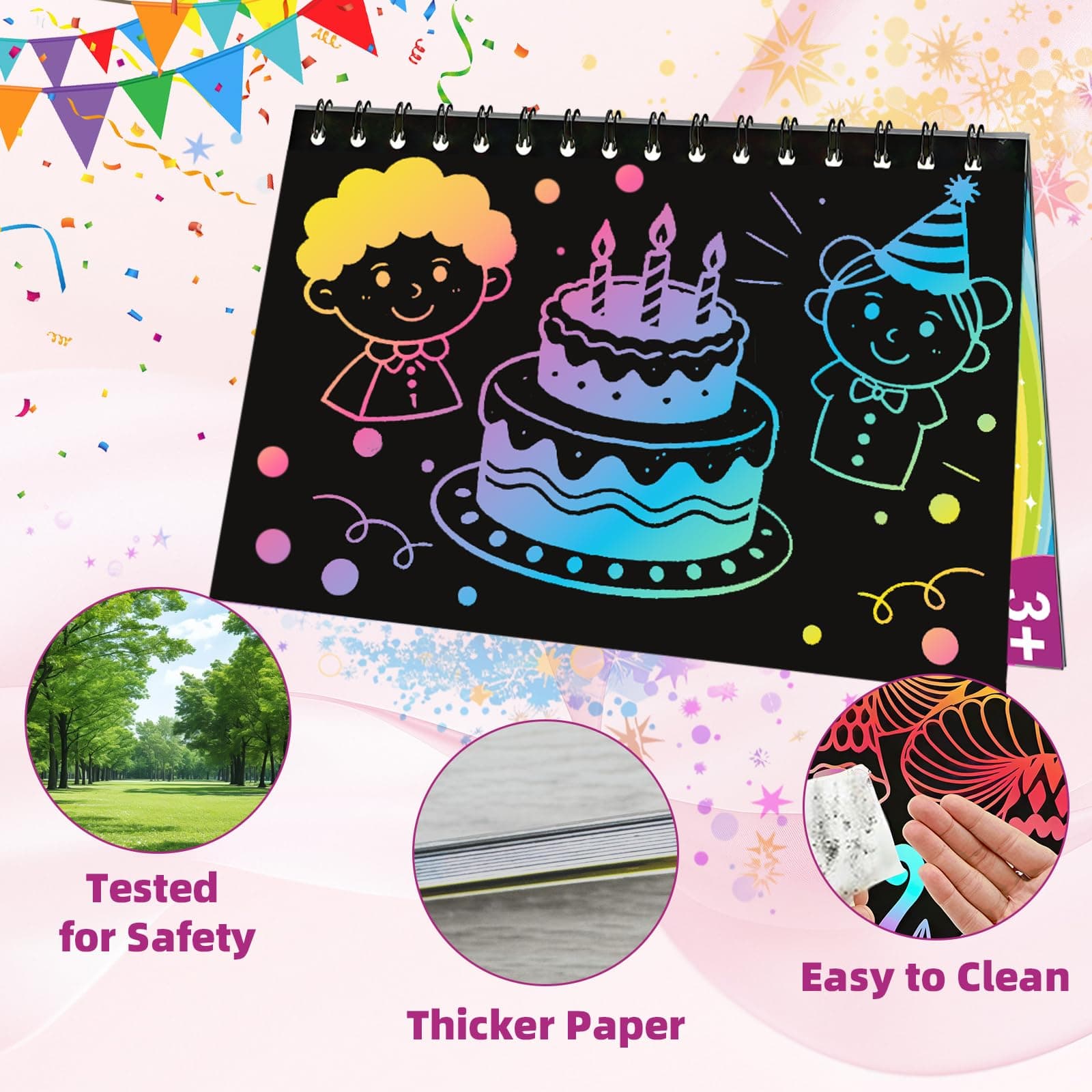 HXDOGSP Rainbow Scratch Art for Kids 36 Pack Art Crafts Notebook Party Favors Sc - Thumbnail 4
