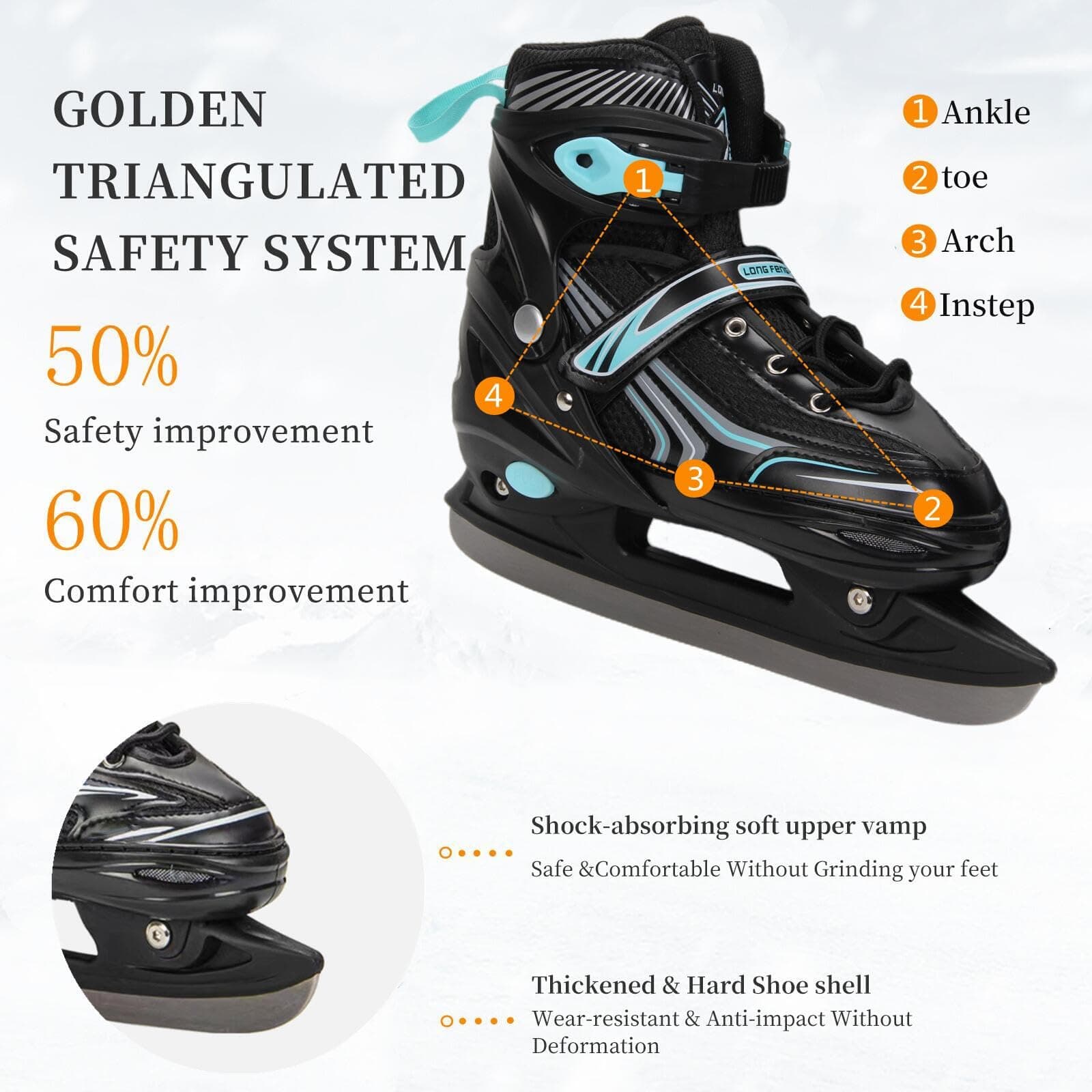Ice Skates,Hockey Skates,Skates with Adjustable 4 Sizes for Boys Girls Youth Men - Thumbnail 3