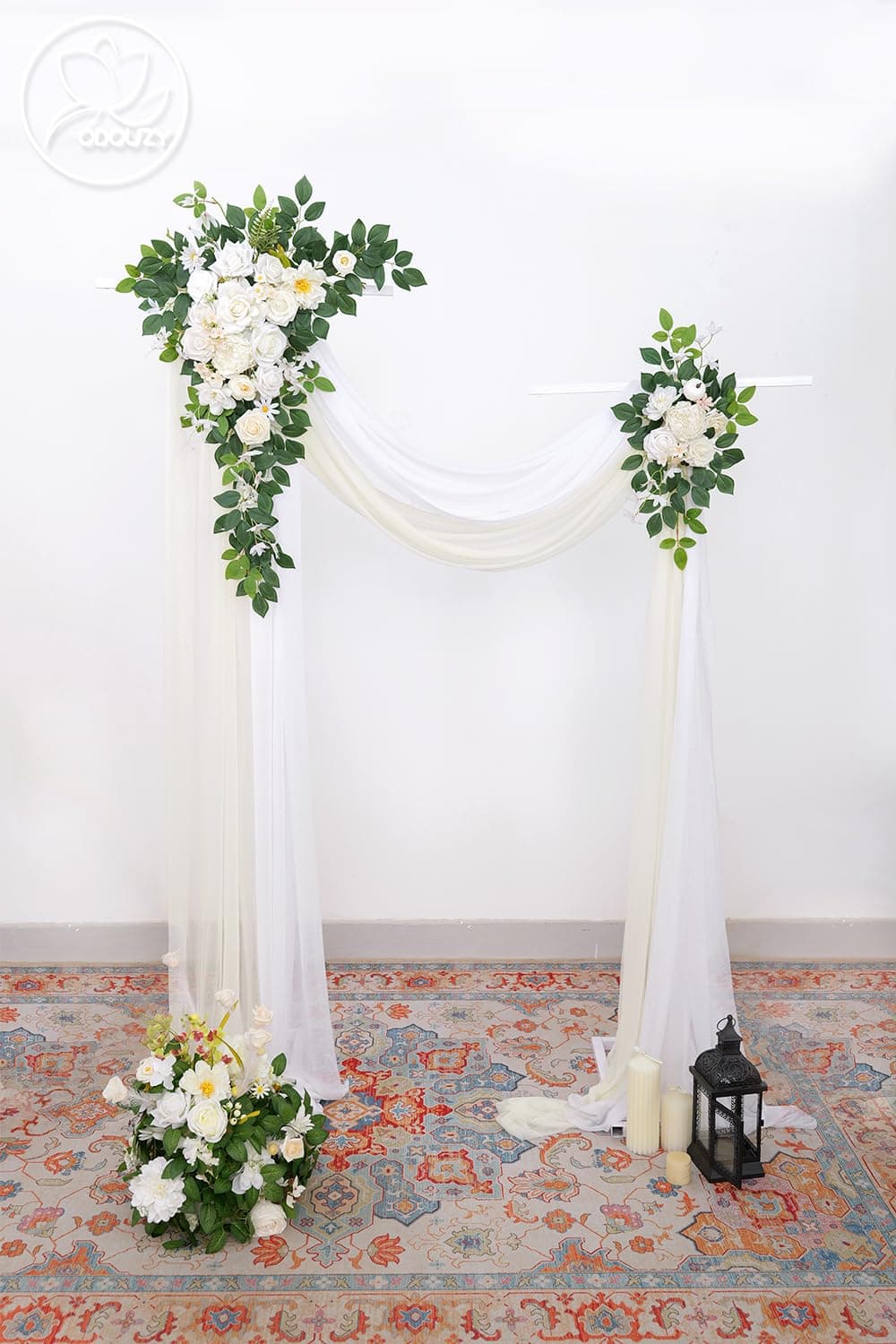 Odouzy Pack of 2 Wedding Arch Artificial Flowers Wedding Decor Flower Garland Be - Thumbnail 2