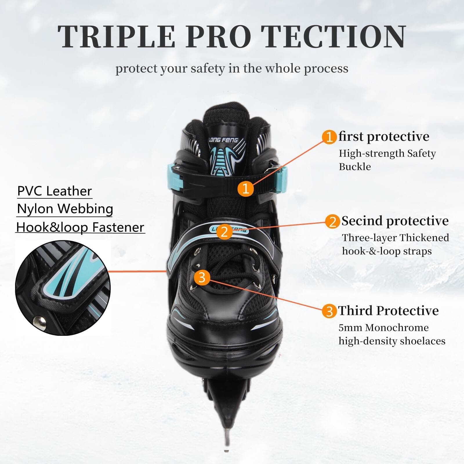 Ice Skates,Hockey Skates,Skates with Adjustable 4 Sizes for Boys Girls Youth Men - Thumbnail 4