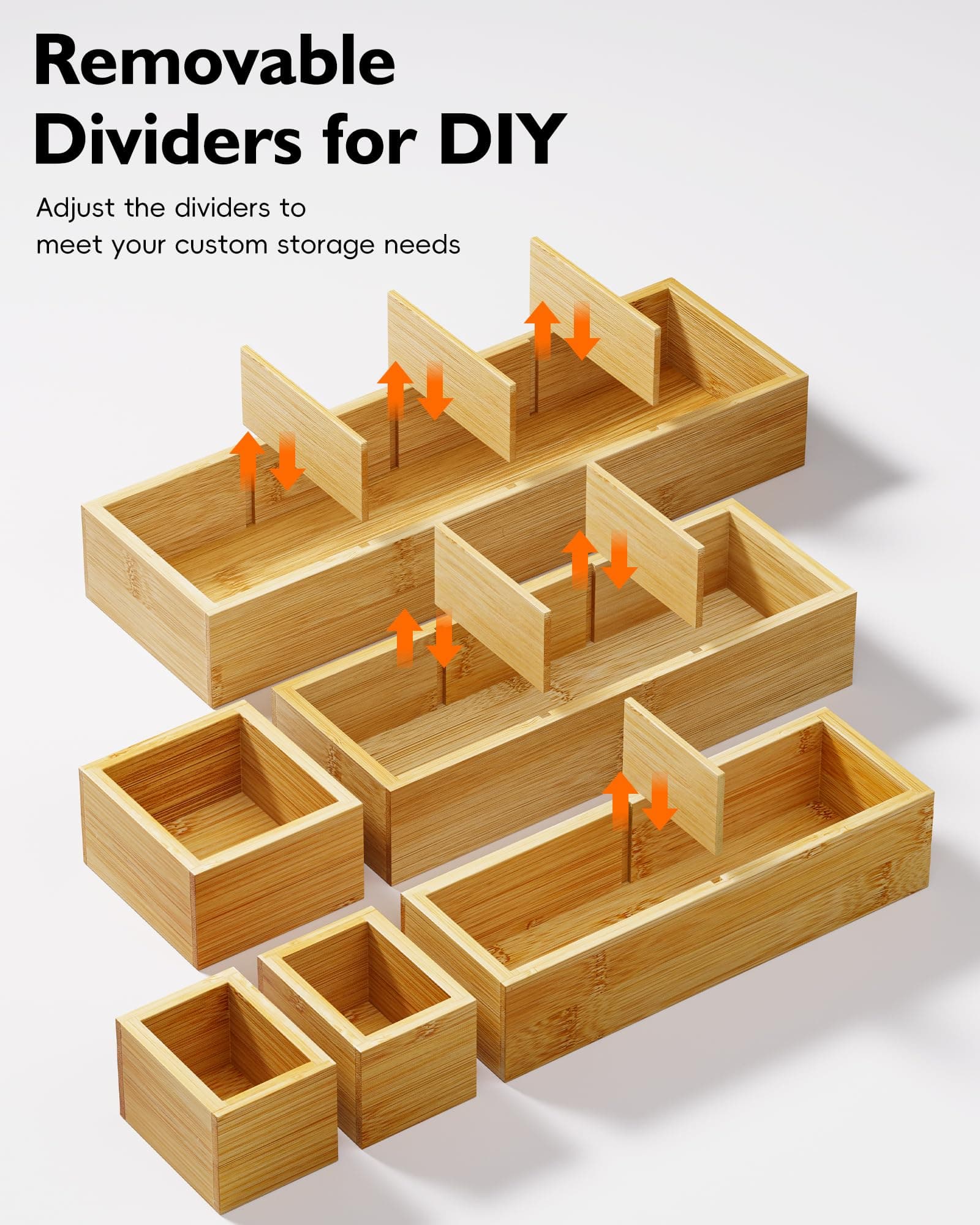 VA1KENE 12-Piece Bamboo Desk Drawer Organizer Set – Adjustable Storage Boxes wit - Thumbnail 2