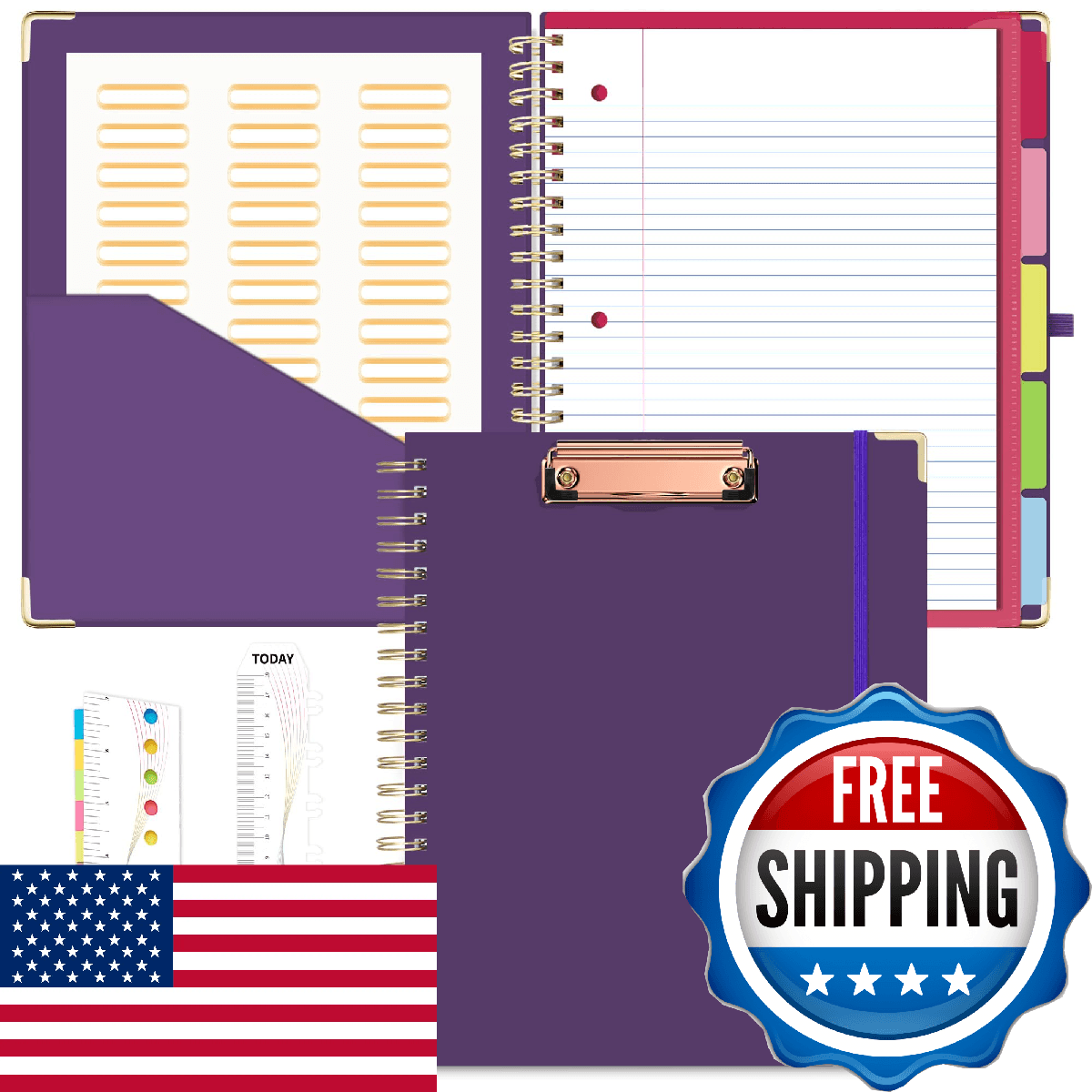 EYROZILL Spiral Notebook Clipboard with Removable Dividers Tabs, 5 Subject Noteb - Image 1