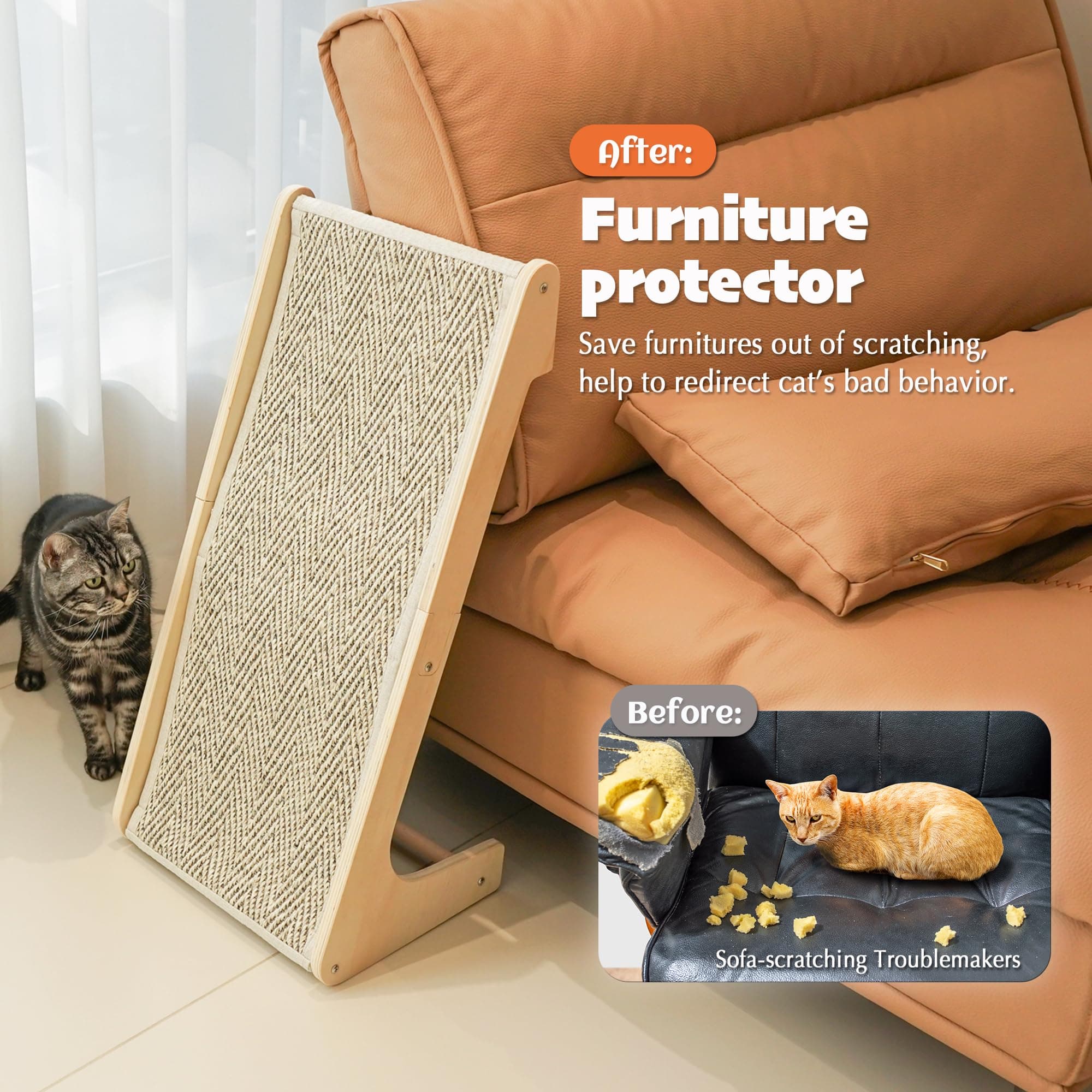 PETKARAY Sisal Cat Scratcher Ramp, L Shaped Scratching Post and Scratch Pad for - Thumbnail 4