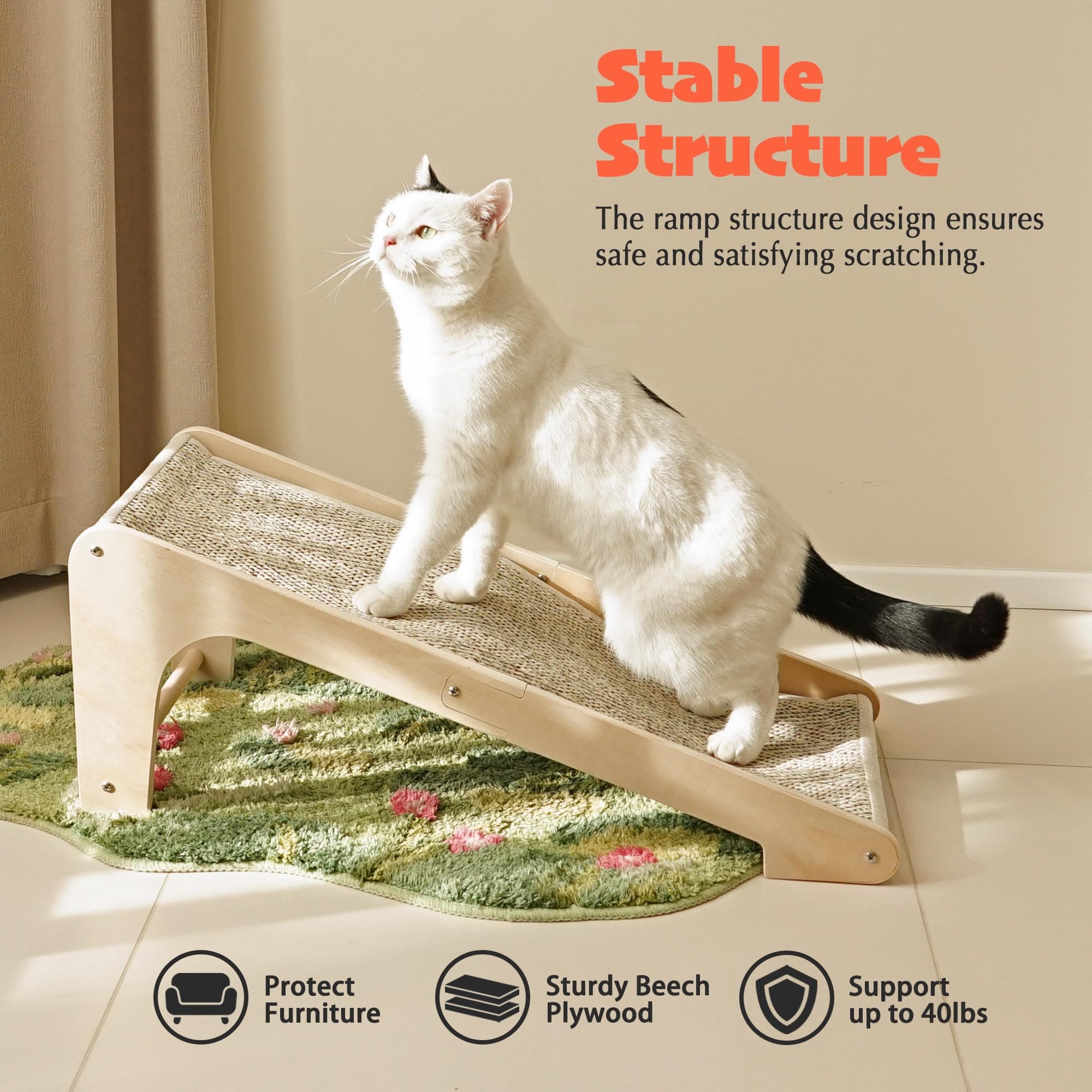 PETKARAY Sisal Cat Scratcher Ramp, L Shaped Scratching Post and Scratch Pad for - Thumbnail 5