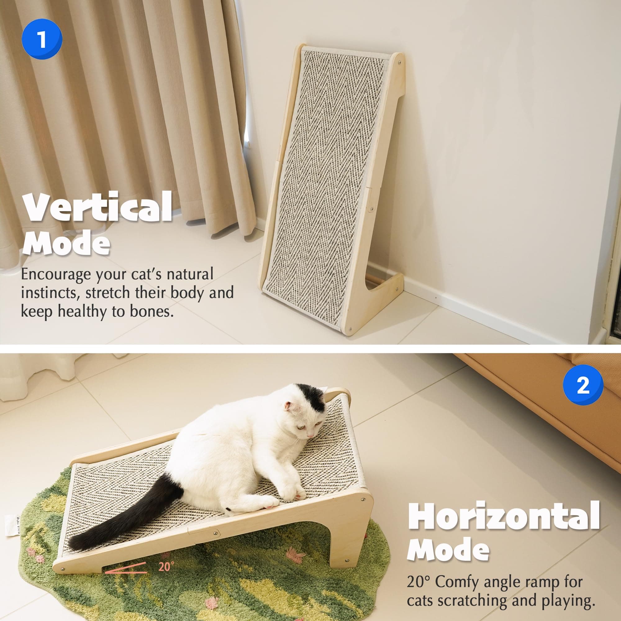 PETKARAY Sisal Cat Scratcher Ramp, L Shaped Scratching Post and Scratch Pad for - Thumbnail 2