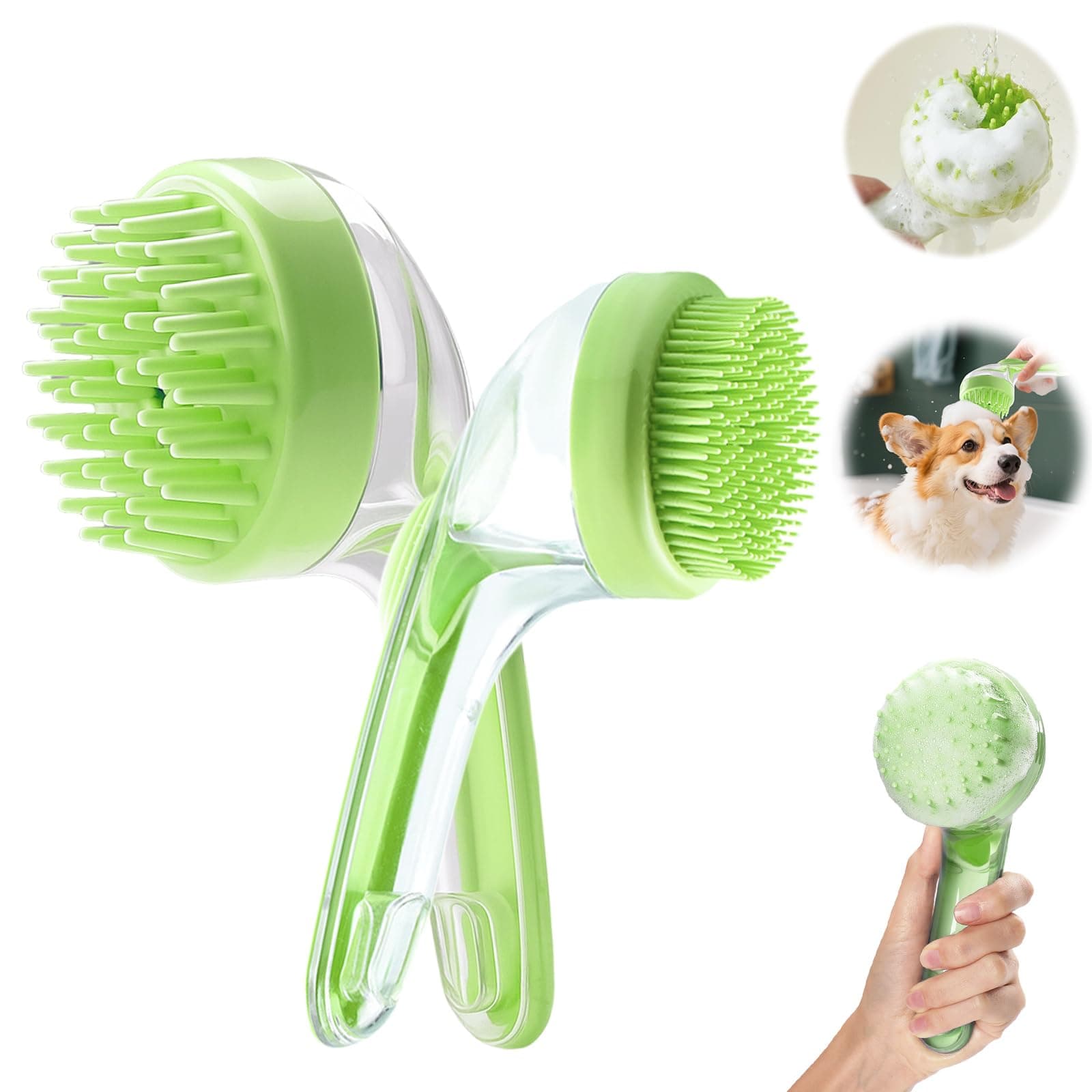 Pet Bath Brush with Shampoo Dispenser, Dog Bath Brush and Grooming Massage Brush - Image 1