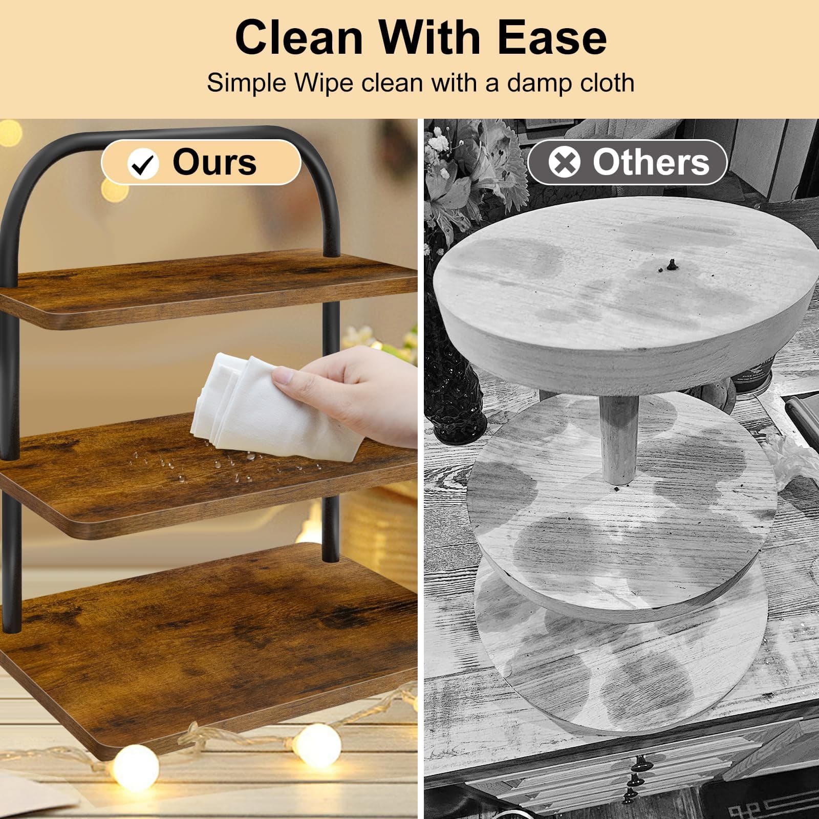 Cupcake Stand for 50 Cupcakes, 2 PACK 3 Tier Wooden Metal Cupcake Stand Reusable - Thumbnail 4