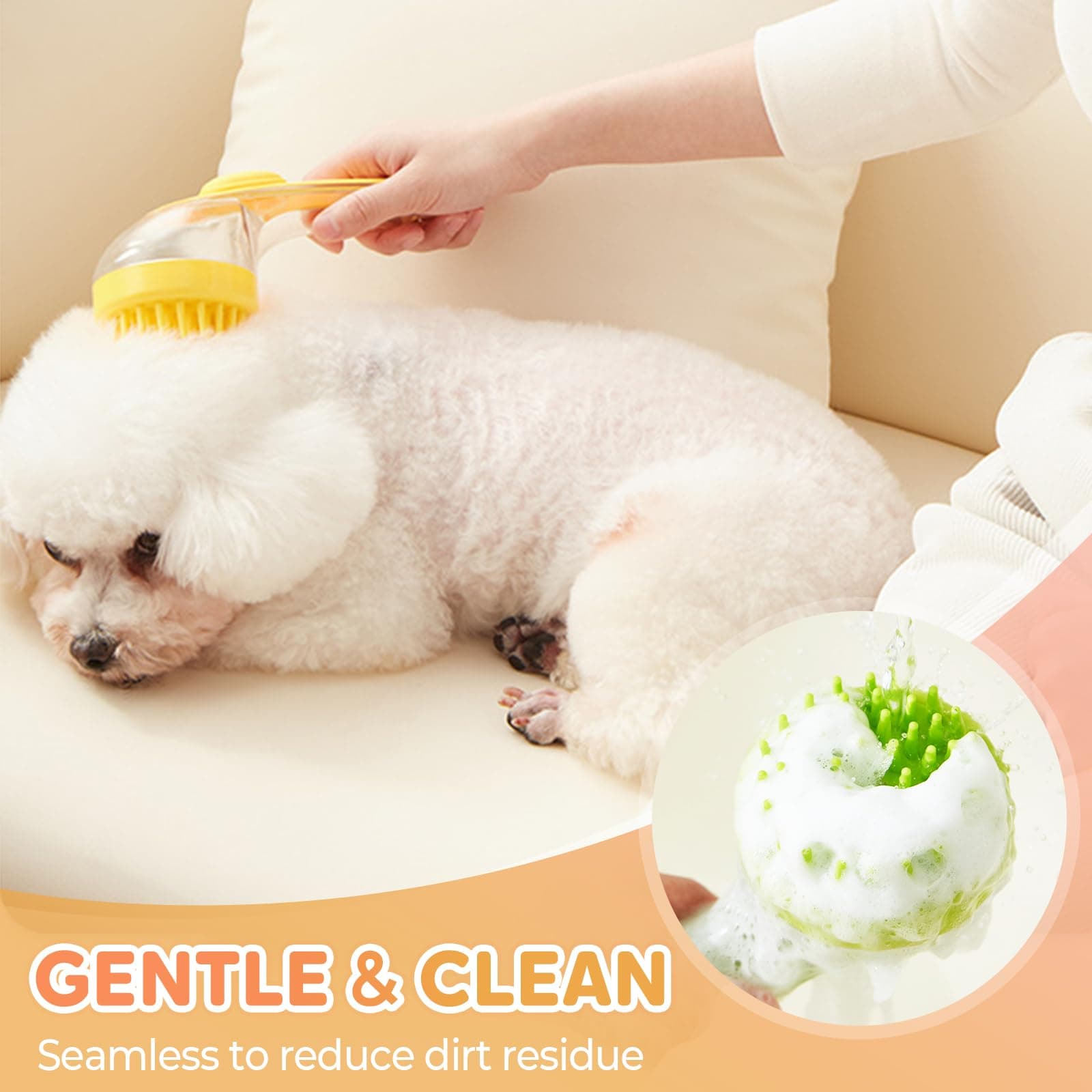 Pet Bath Brush with Shampoo Dispenser, Dog Bath Brush and Grooming Massage Brush - Thumbnail 6