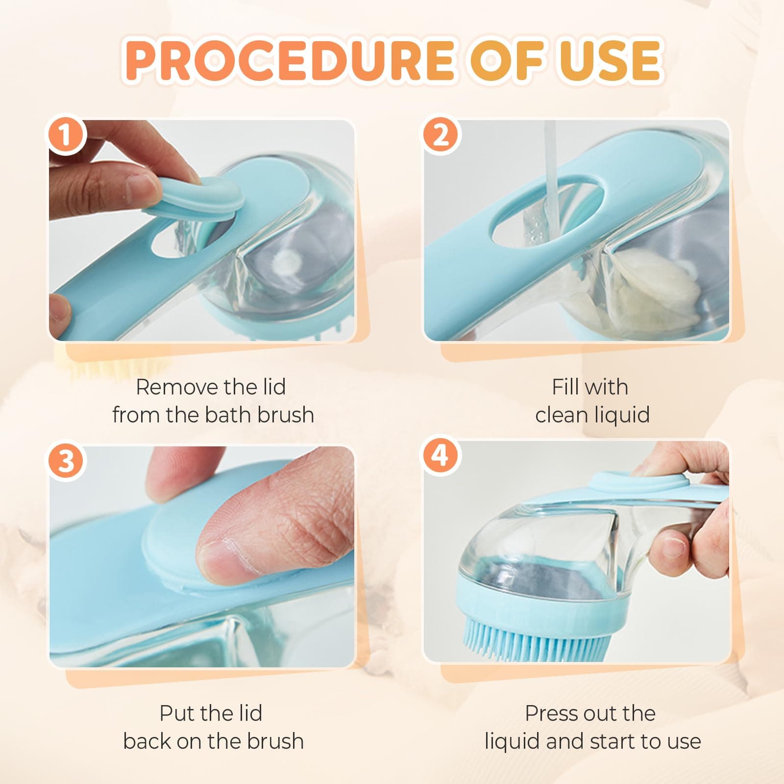 Pet Bath Brush with Shampoo Dispenser, Dog Bath Brush and Grooming Massage Brush - Thumbnail 4