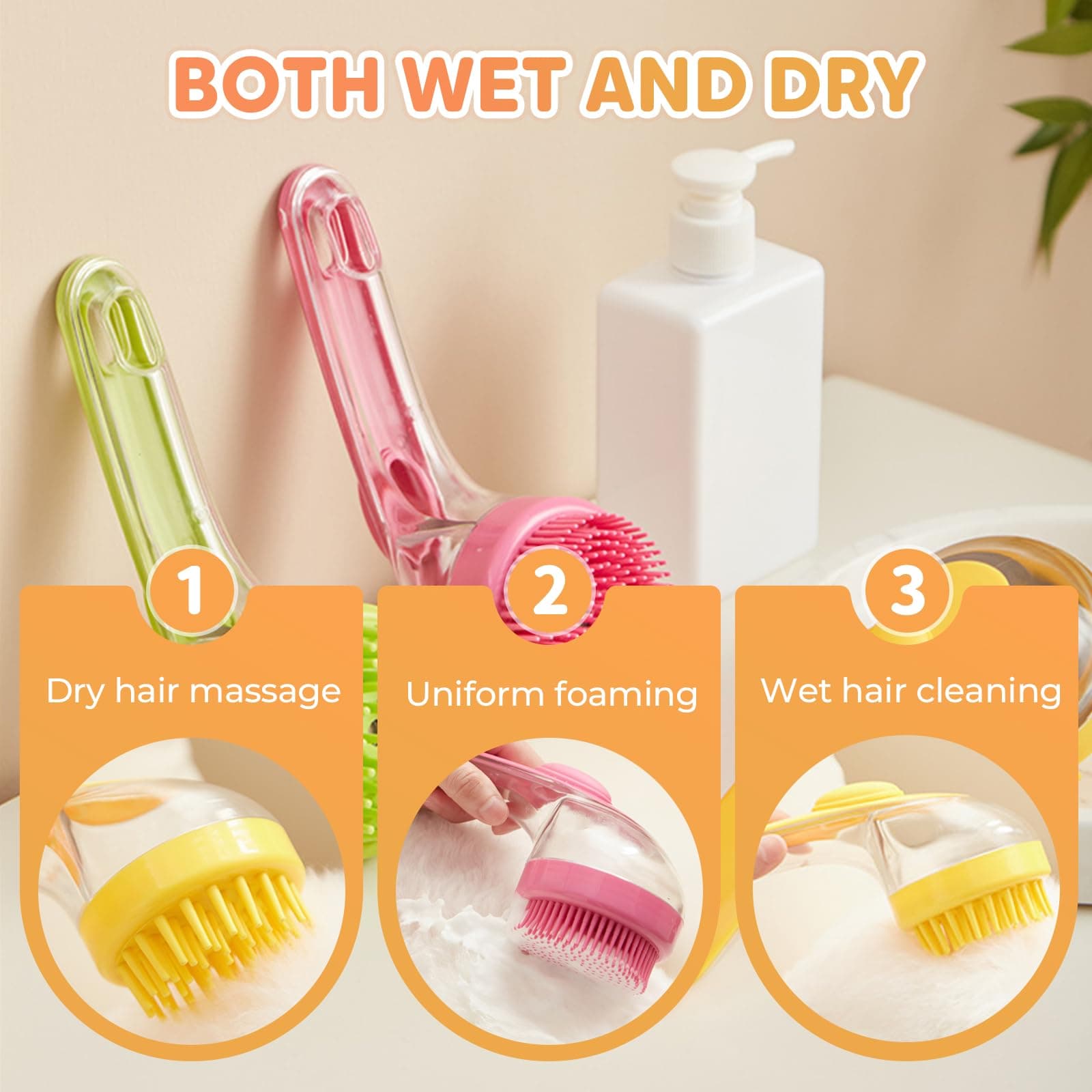 Pet Bath Brush with Shampoo Dispenser, Dog Bath Brush and Grooming Massage Brush - Thumbnail 3