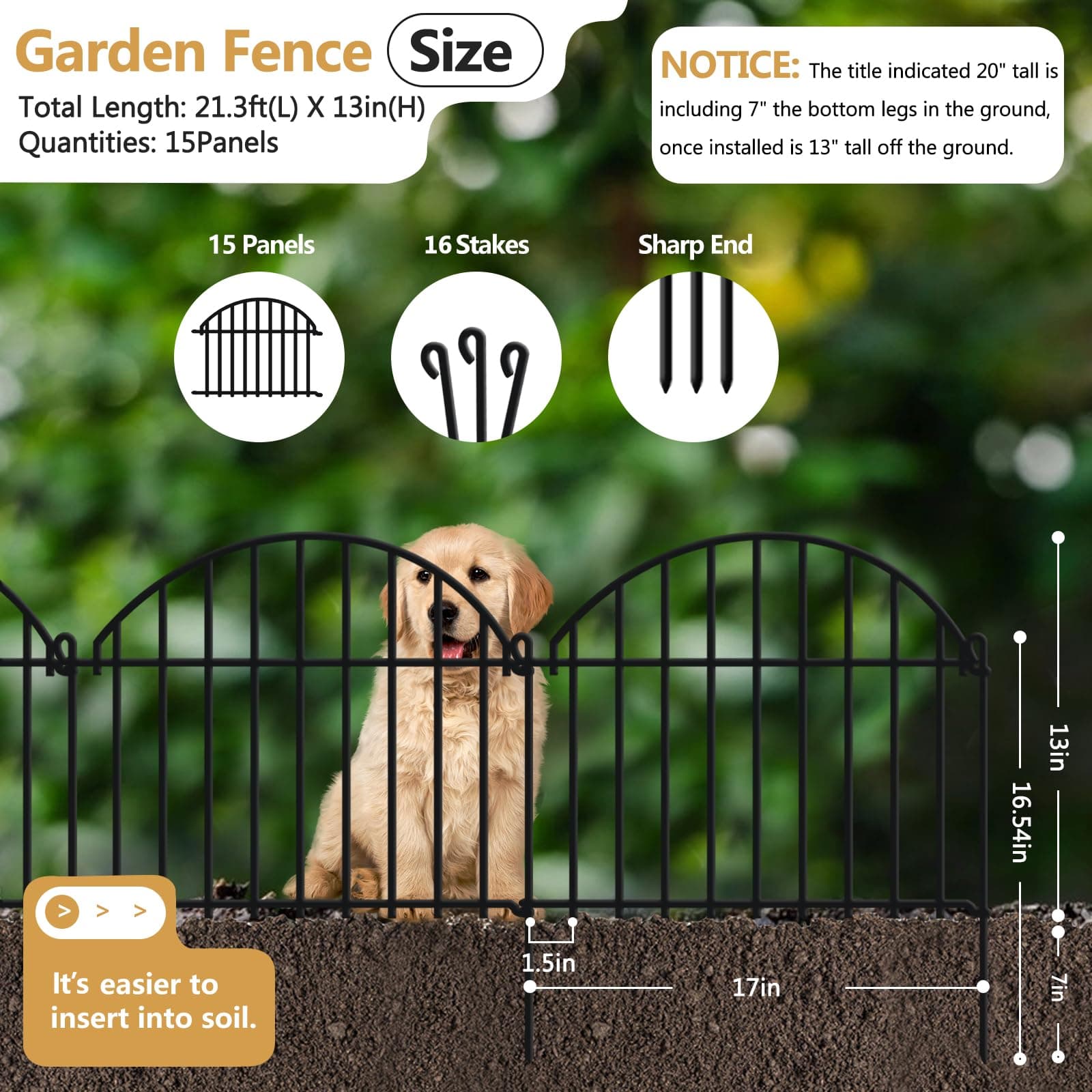 21.25ft x 20in Animal Barrier Fence 15 Panels Garden Fencing for Dogs Rabbit Rus - Thumbnail 2