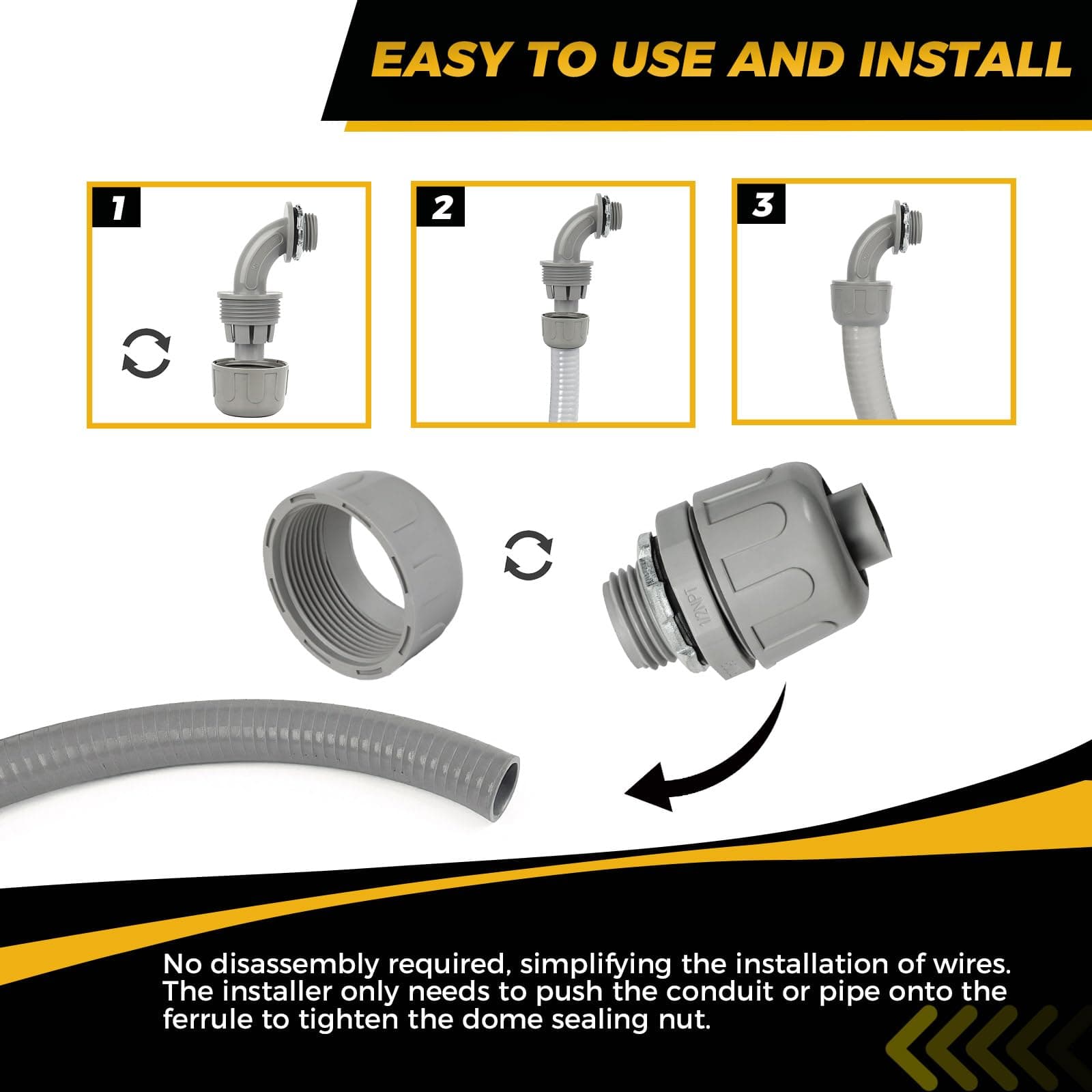 HDHAODA Conduit Connectors 1/2 Inch Liquid Tight NPT Non-Metallic Flexible PVC F - Thumbnail 5